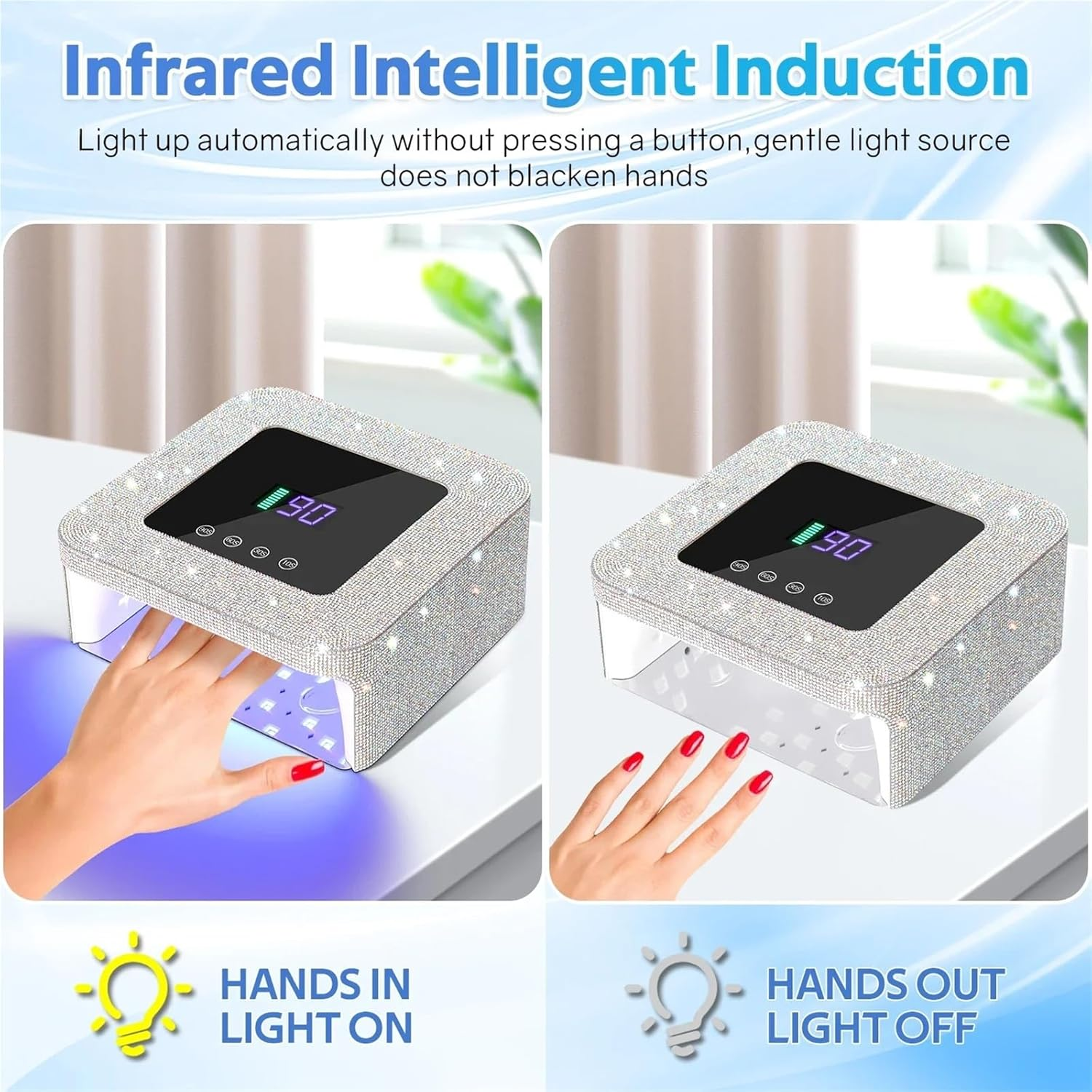 Dianabeauty UV LED Nail Lamp Rechargeable 33 Leds Dryer Touch Screen 4 Timers Art Manicure Cabin for Nails(H15 with Diamond) image number 2