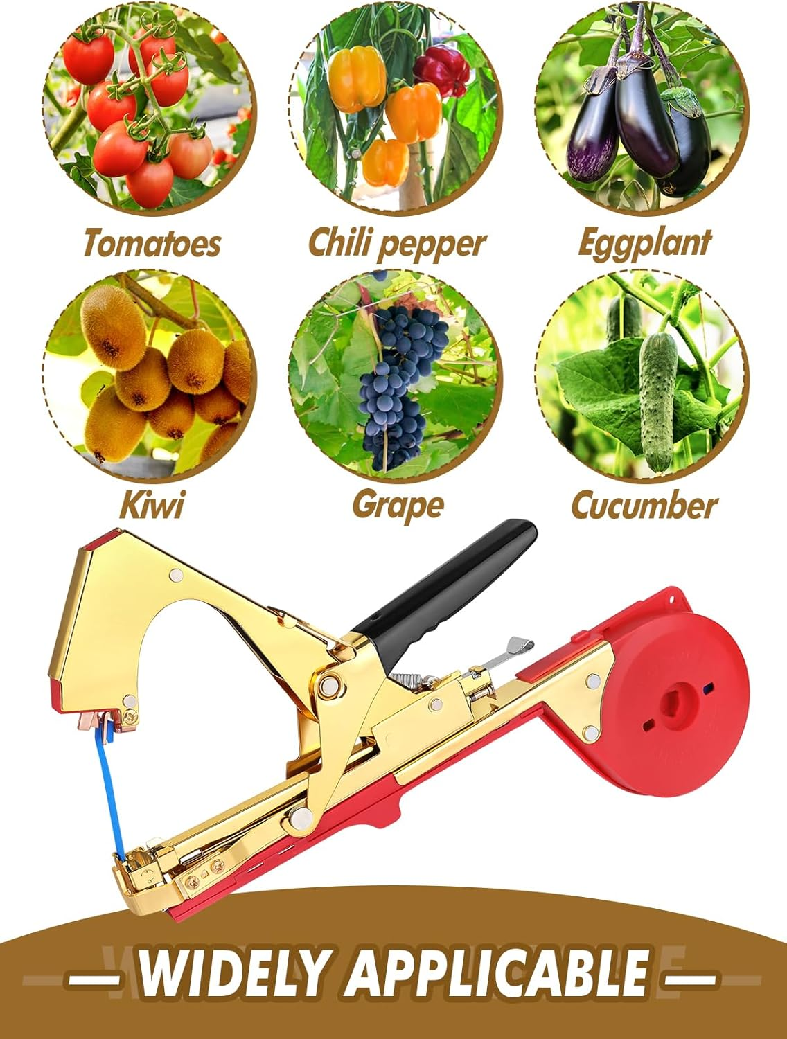 Plant Tying Machine with 20 Rolls of Tape, 2 Box Staples, EBANKU Machine Garden Tape Tool for Grapes, Raspberries, Tomatoes, Vegetables and Flower Planting image number 3
