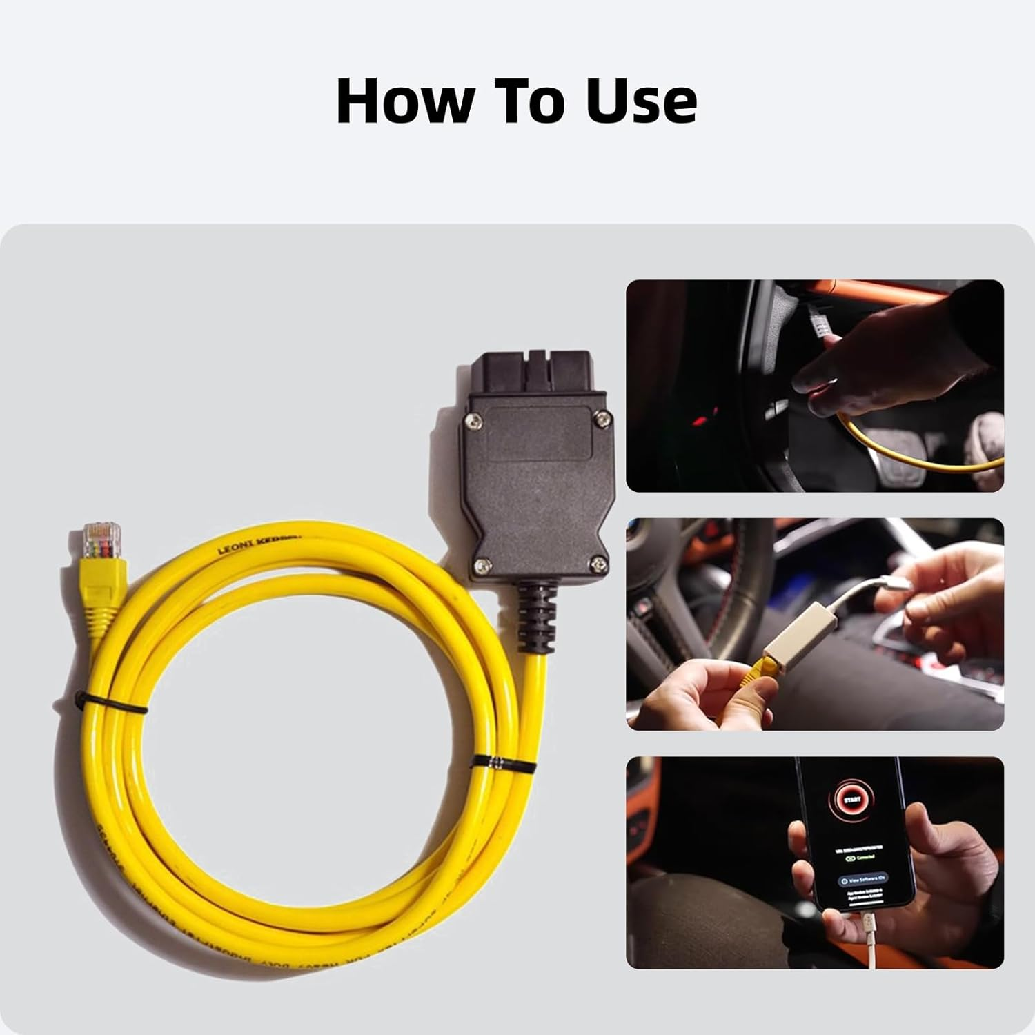 Hzqzaoan ENET OBD2 Adapter, ENET Cable Interface Cable OBD2 - RJ45 Ethernet Connector Tools for BMW F-Series Coding & Diagnostics, for E-Sys Programming (2M / 78.7Inchs) image number 1