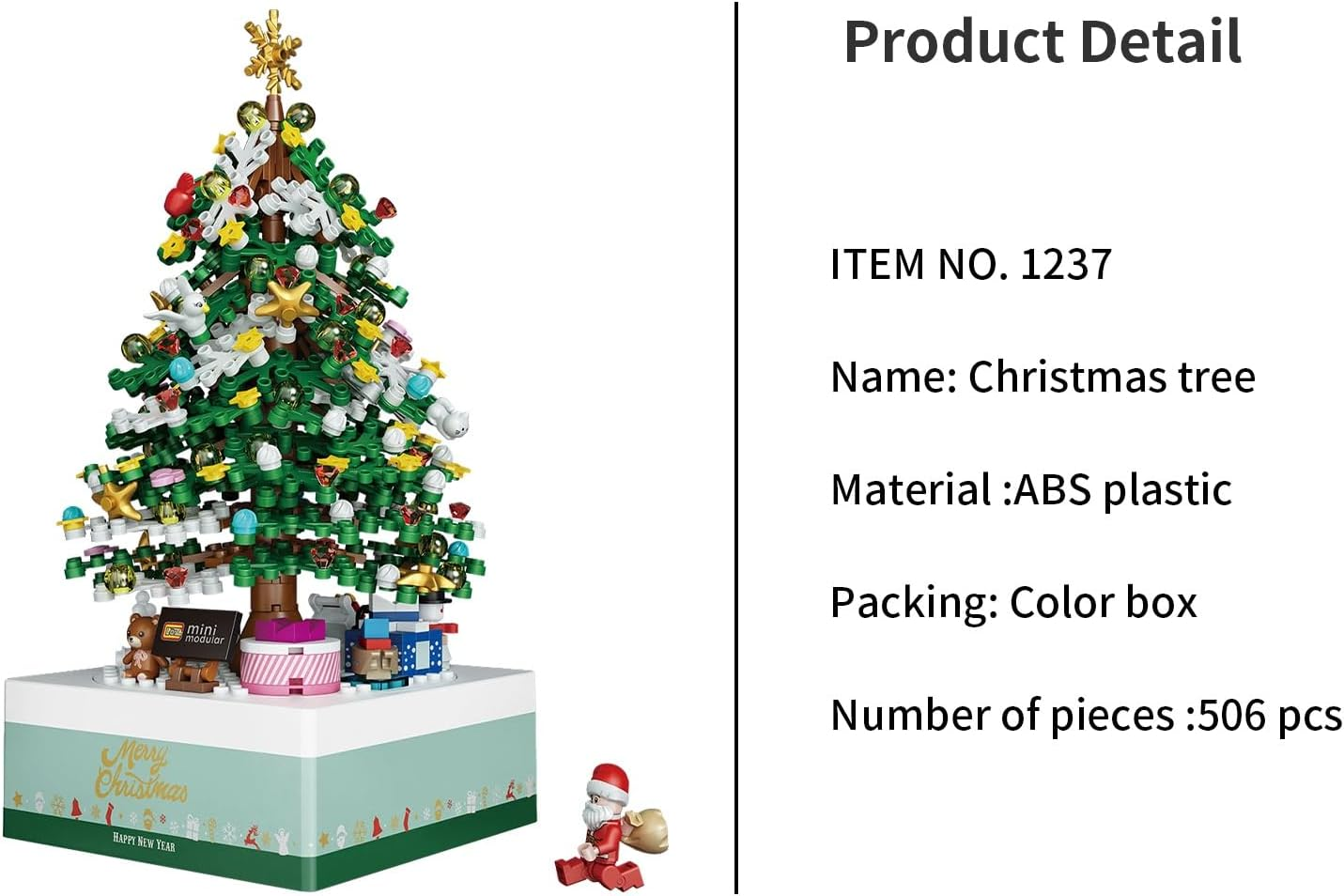 Christmas Tree Modular Building Kit &ndash; 506 Pcs Rotating Music-Box Display, Santa & Festive Ornaments &ndash; Creative Christmas Decoration & Gift, DIY Xmas Holiday Brick Kit image number 2