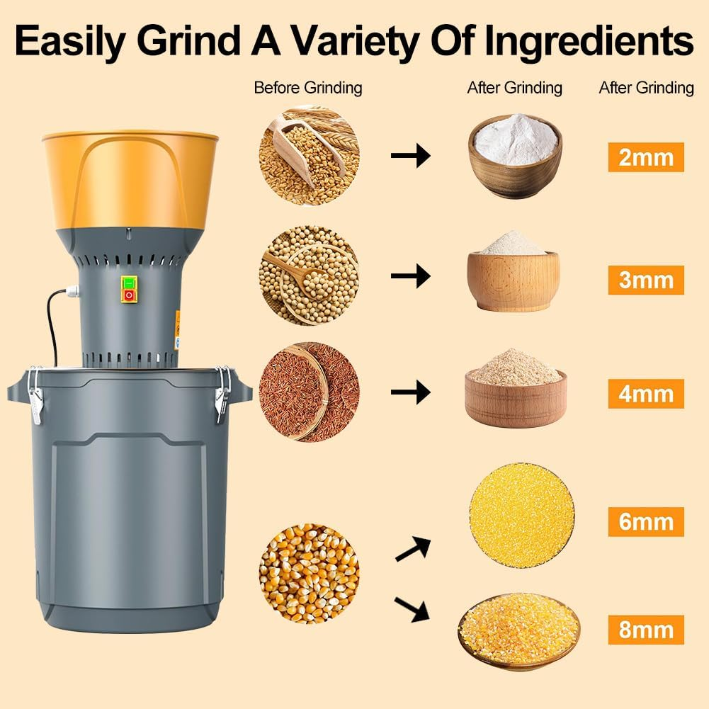CHAOFLIGHT Grain Mill Grinder, 50L Commercial Electric Spice Grinder Corn Mill with 5 Sieves Dust-Free Pulverizer Dry Grinding Machine for Household/Resturant/Hotel (50L)