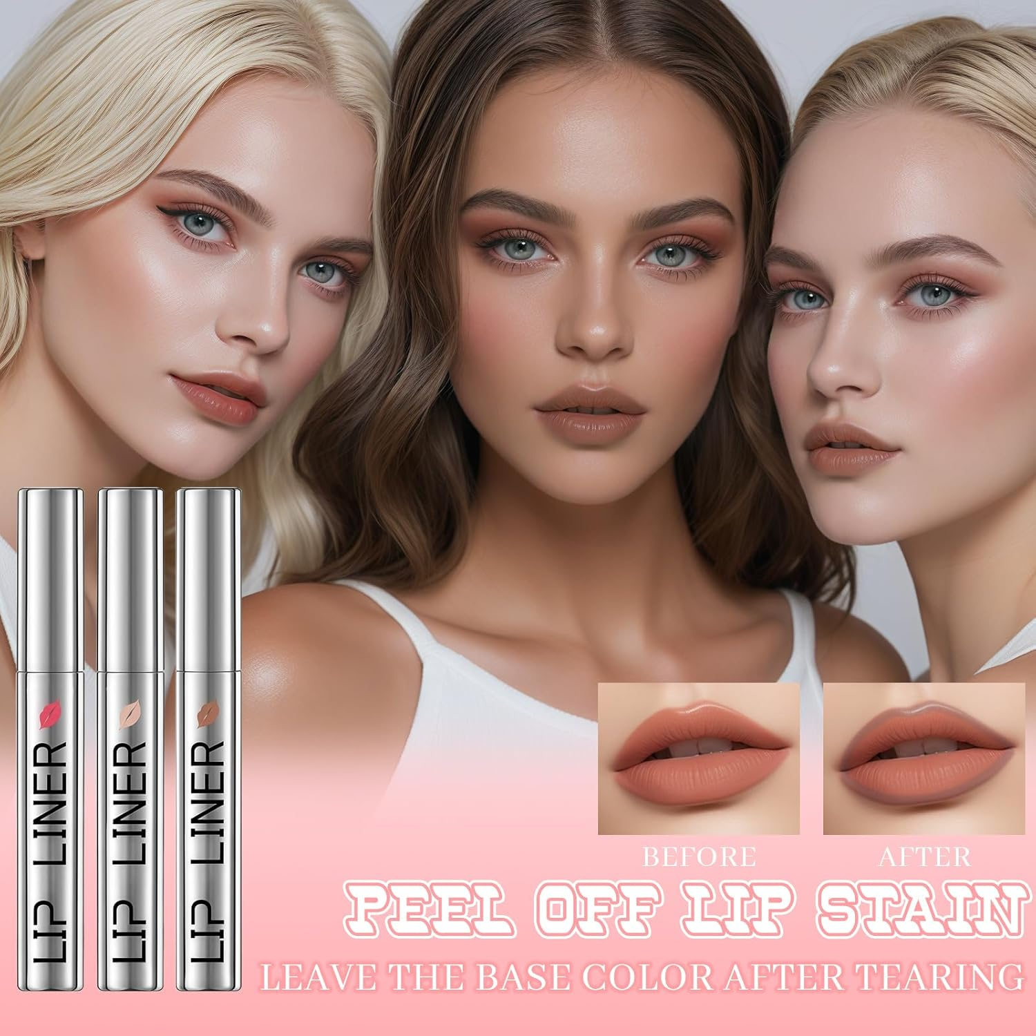 YBUETE 3Pcs Peel off Lip Stain Liner, Quick-Dry Lip Stain Peel off for Women Girls, Highly Pigmented Peel off Tint Tattoo, Waterproof, Long-Lasting & Transfer-Proof Magic Finish Lip Liner Stain Makeup image number 5