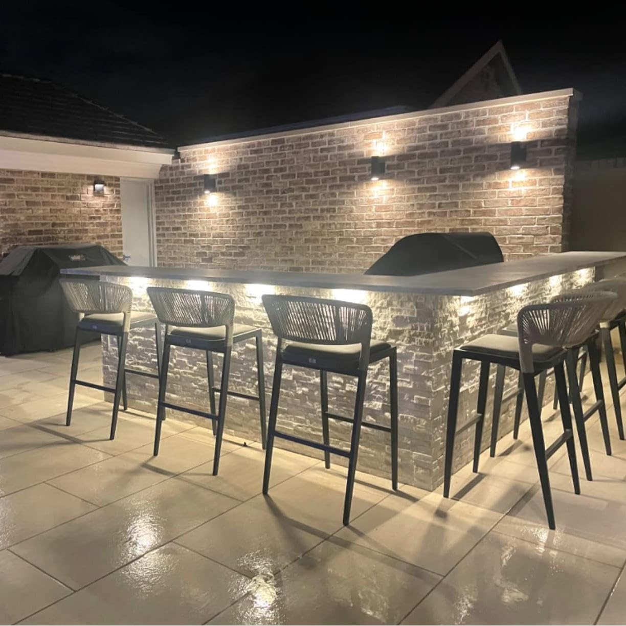 Purple Leaf Bar Stools All Weather Metal Outdoor Chair with Comfy Rattan Back and Cushion Modern Bar Height Stool for Patio Balcony Pool Dining Room Outdoor Indoor,Grey image number 7