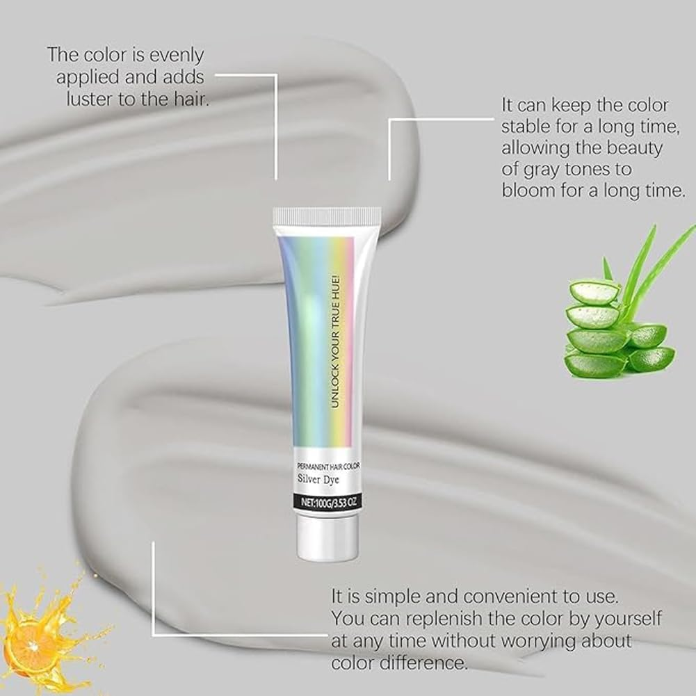 3Pcs 2-In-1 Natural Essence Extract Silver Hair Dye Cream - Metallic Gray Color Permanent image number 6