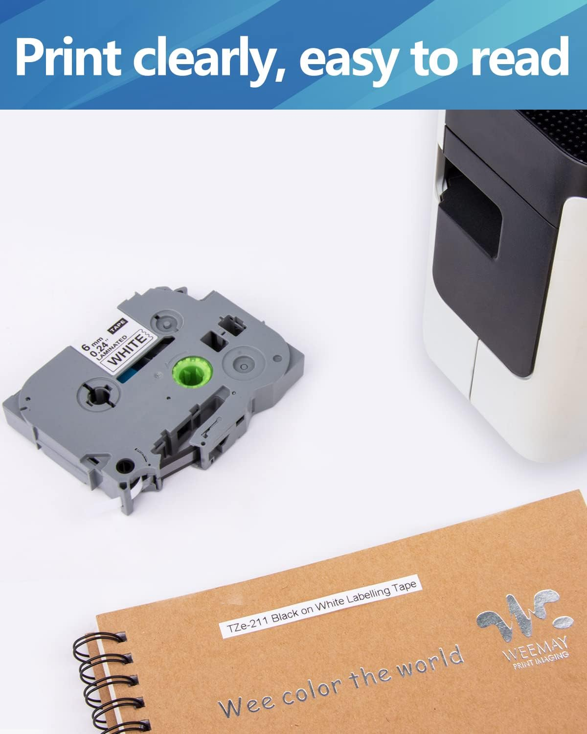 Weemay 5X 6Mm Laminated White Labeling Tape Tze-211 Compatible for Brother Ptouch Label Maker 0.23In (6Mm) X 26.2Ft (8M) Compatible with Tze and TZ 211 Tape, Ideal for Home, Office, and School Use image number 6