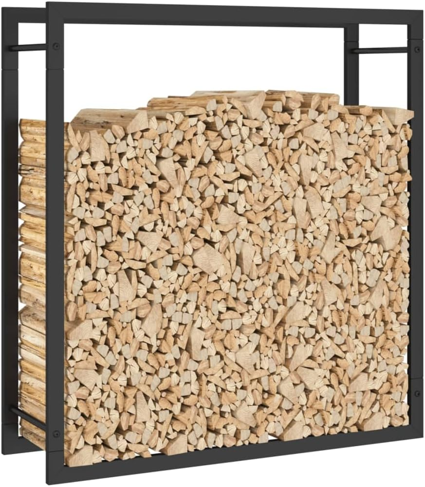 Firewood Rack Stand Heavy Duty Logs Holder for Outdoor Indoor Fireplace Metal Wood Pile Storage Stacker Organizer, Fireplace Log Holder Wood Storage for Porch Patio, Matt Black 80X28X86 Cm