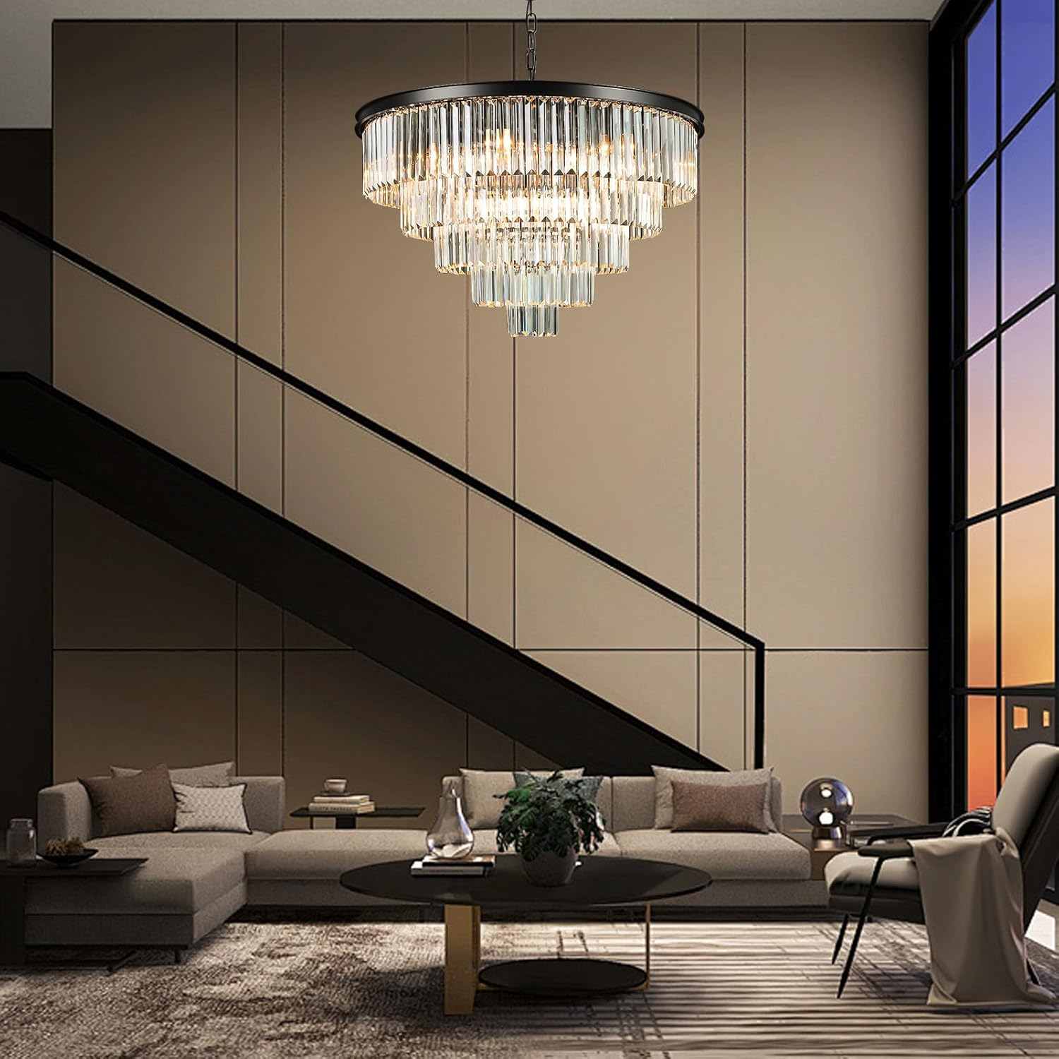 USOR 16 Lights Large Crystal Chandeliers D80Cm H50Cm Modern Luxury Flush Mount Ceiling Light Fixture 3 Colors Hanging Pendant K9 Crystal Chandeliers (Black+Clear Crystal, D80Cm X H50Cm) - Gold+ Clear Crystal image number 4