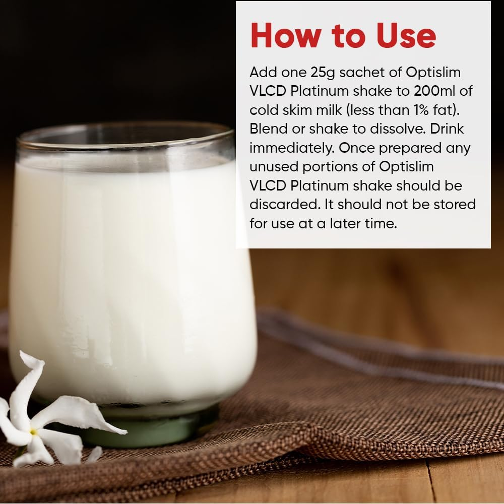 Optislim VLCD Platinum Shake, Meal Replacement, Formulated for Accelerated Weight Loss, with 10G High Protein and Ginseng, 25 Vitamins and Minerals per Serving - Vanilla Flavour - 21 X 25G Sachet image number 1