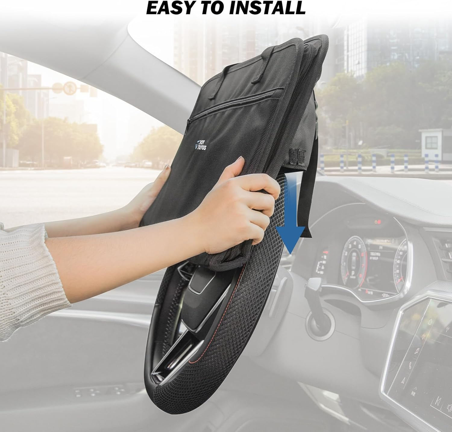 JOYTUTUS 3 in 1 Steering Wheel Eating Tray, Car Back Seat Laptop Desk, Multifunctional Office Bag, Car Work Table for Writing, Car Organizer for Kids, Commuters, Family - Blue image number 4