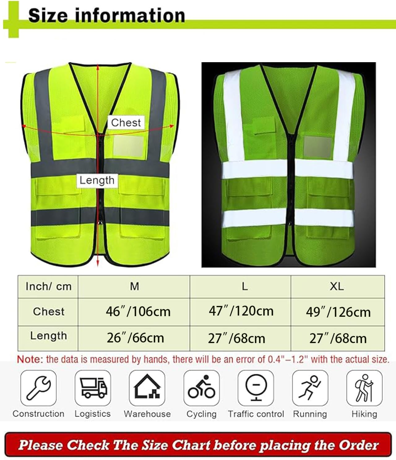 2 Pack Bokmaton High Visibility Zipped Vest, Hi-Vest with Reflective Strips for Safety Work on Construction Site image number 6