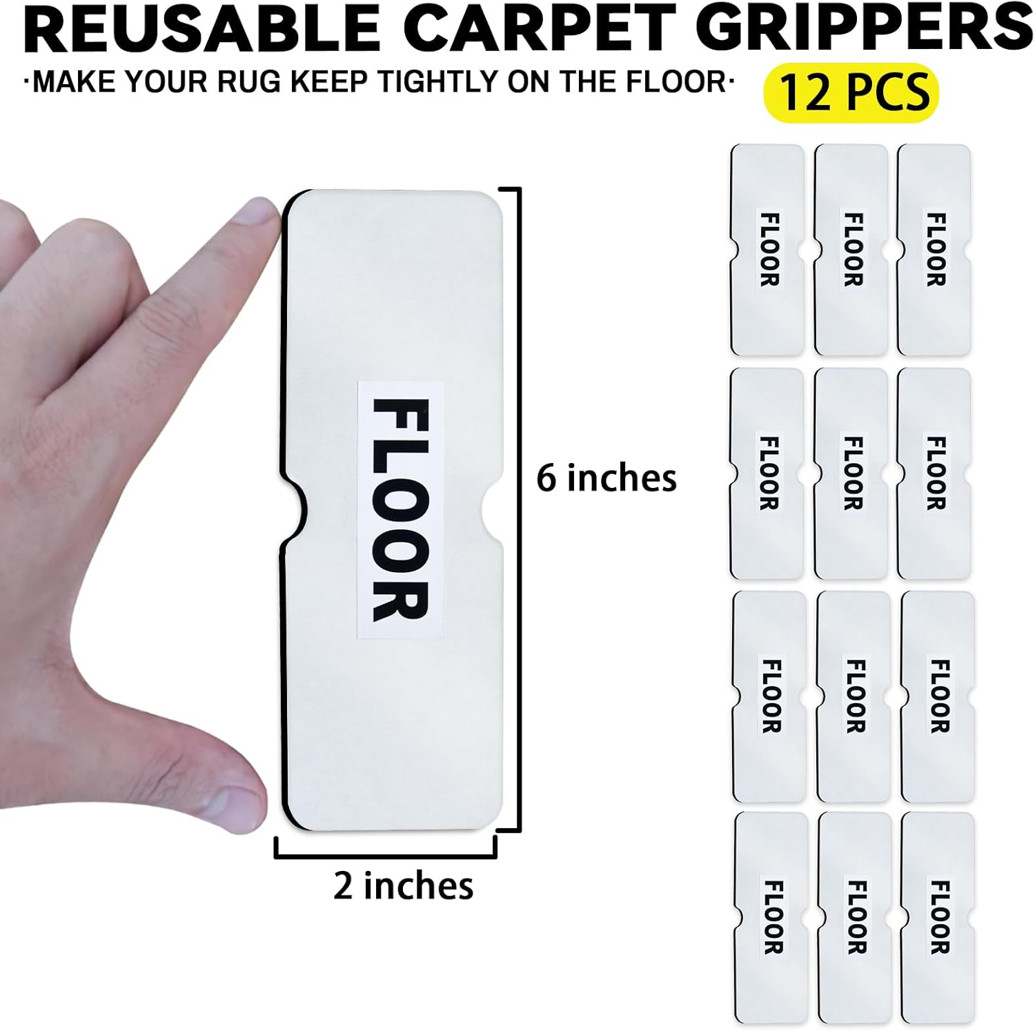 Urdar Brunnr Rug Carpet Non Slip Grippers, Reusable Rug Tape Pads, Strong Adhesive Carpet Grippers for Area Rugs, Keep Corners Flat, No Damaging for Floor Removable, 12Pcs image number 4