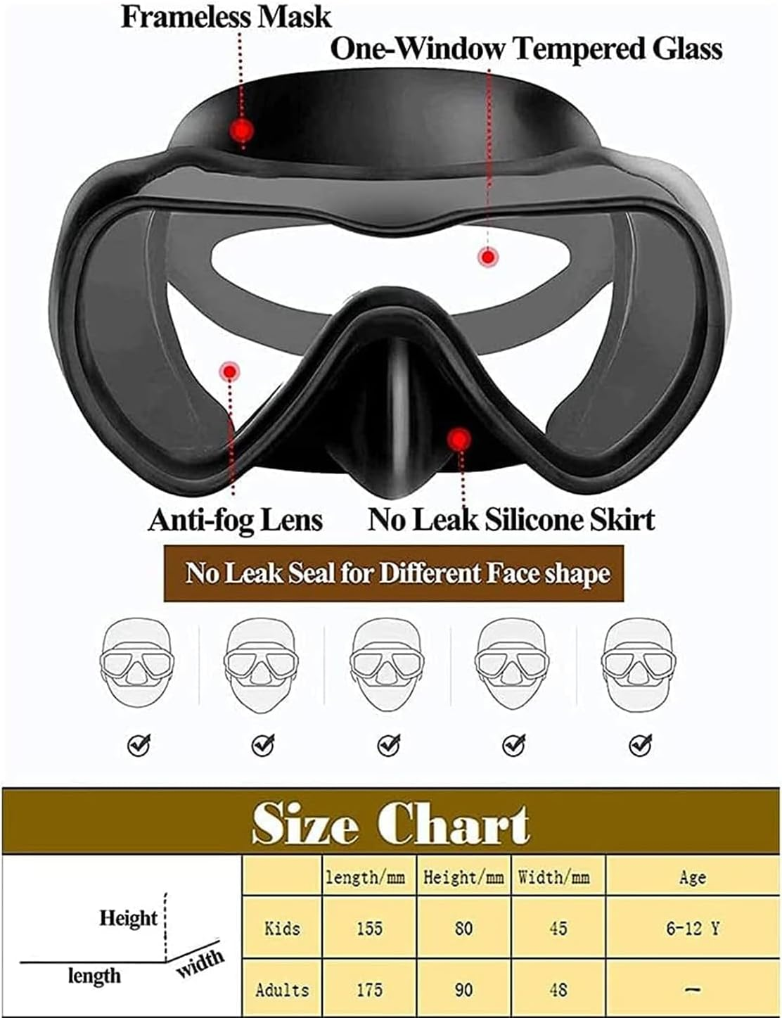 Diving Mask,Fold 180&deg;Panoramic Diving Snorkeling Goggles Tempered Glass Anti-Fog Anti-Leak Snorkeling，Snorkeling Mask with Latest Dry Top Breathing System,Adjustable Snorkeling Masks for Men & Women image number 1