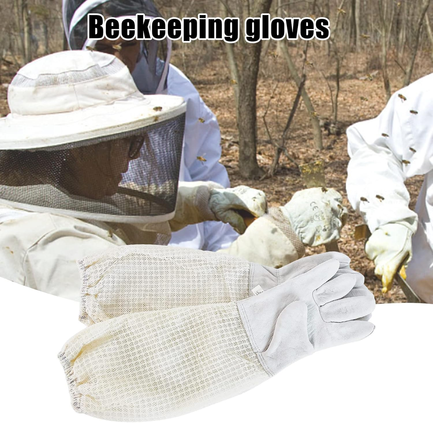 Beekeeper Gloves Goatskin Beekeeping Gloves for Men Woman Protect from Honey Bee Stings, with Ventilated Canvas Long Sleeves Elastic image number 4