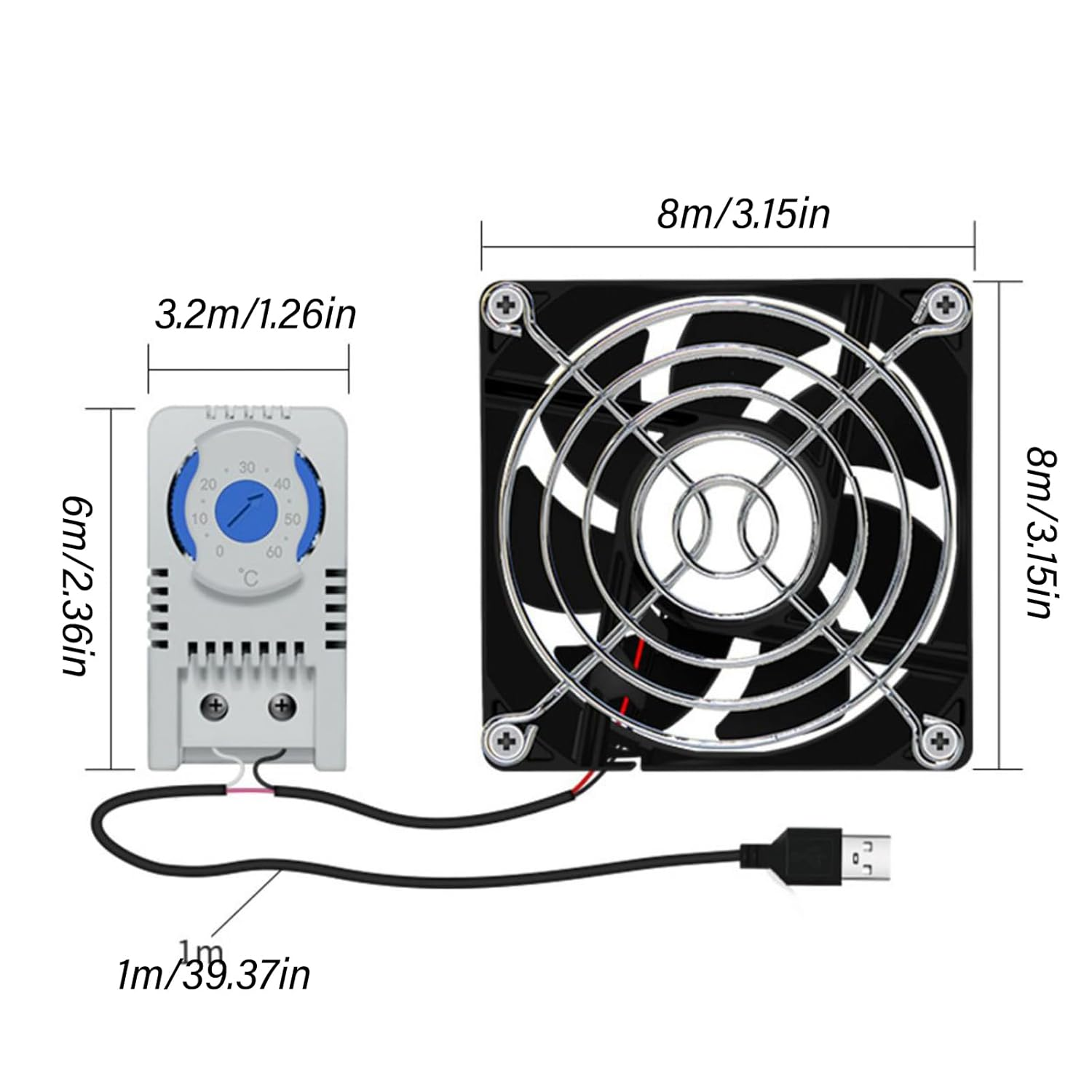 USB Cabinet 80Mm Fan Quiet Cooling Fan Systems with 0-60℃ Temperature Control for Home Theater Cabinets Computer image number 2