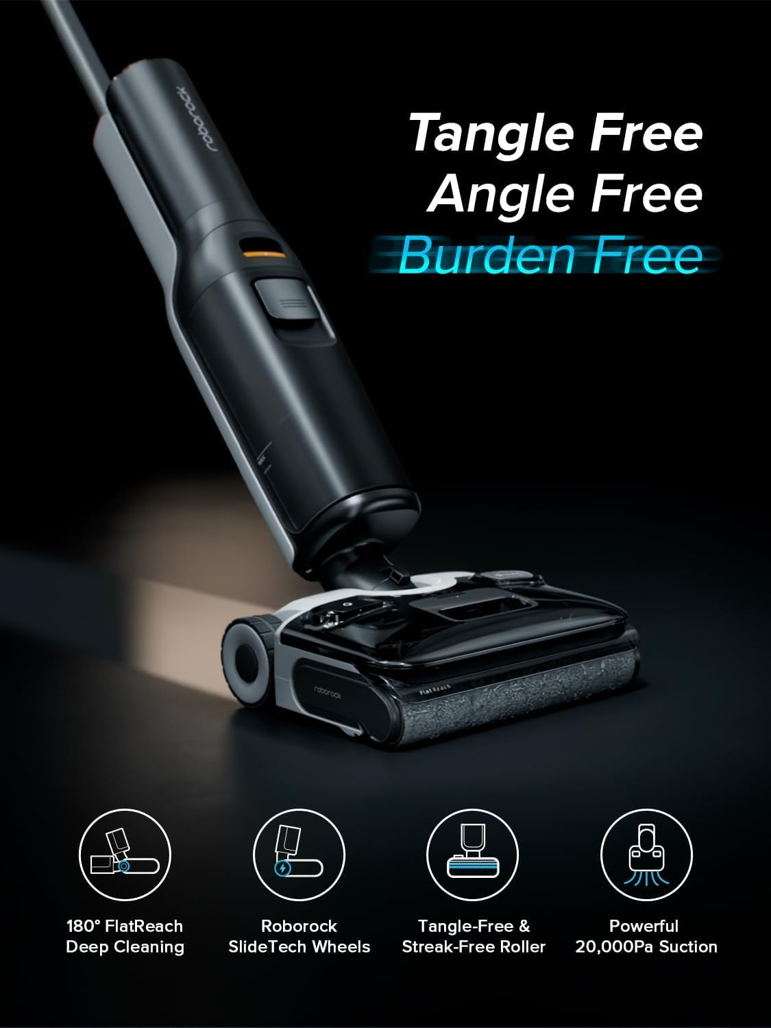 Roborock F25 ACE Wet Dry Vacuum Cleaner, Cordless Vacuum Mop All in One for Hard Floor, 20000Pa Hardwood Floor Cleaner with Zero Tangle, 194&deg;F Hot Air Flash Drying Electric Mop, 180&deg; Lie Flat, Wifi