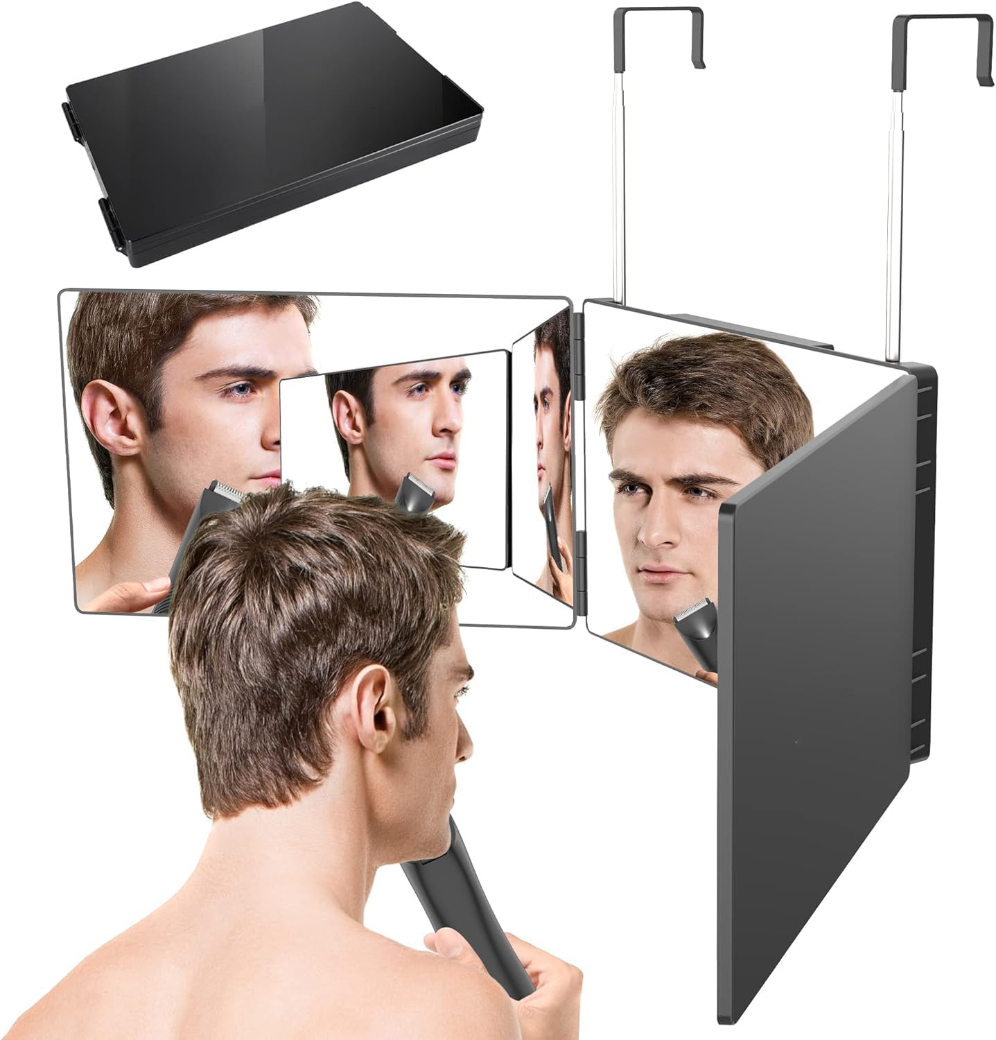 Armour Fit 3 Way Mirror, 360&deg; Adjustable & Foldable Mirror, Portable Trifold Mirror with Height Adjustable Hooks for Hair Styling, Cutting, Colouring, Makeup & Shaving
