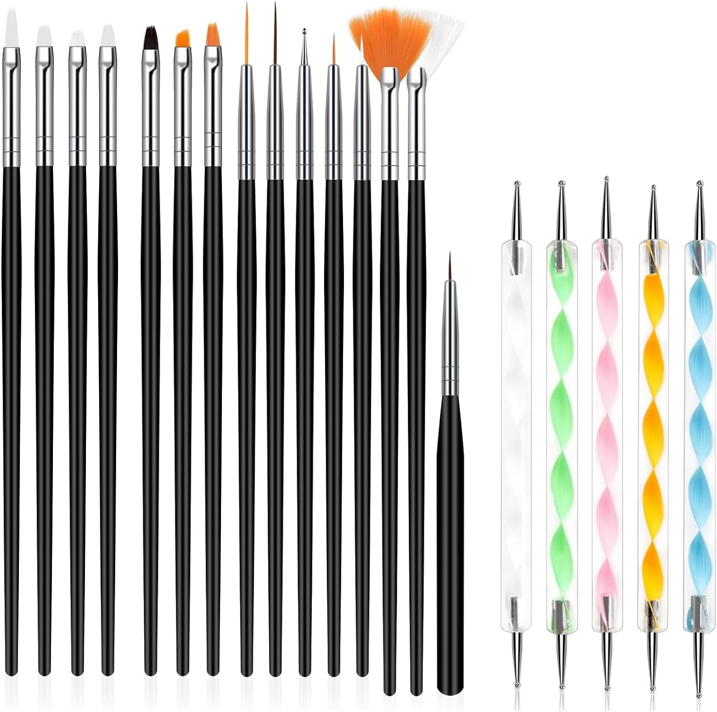 Whmeolyo 11Pcs Nail Art Brush Set, Dual Tipped Silicone Nail Tools, Nail Art Sculpture Pen, Crystal Handle Liner Brushes, Acrylic & Gel Nail Brush, Dotting Pens for Home and Professional Nail Salon