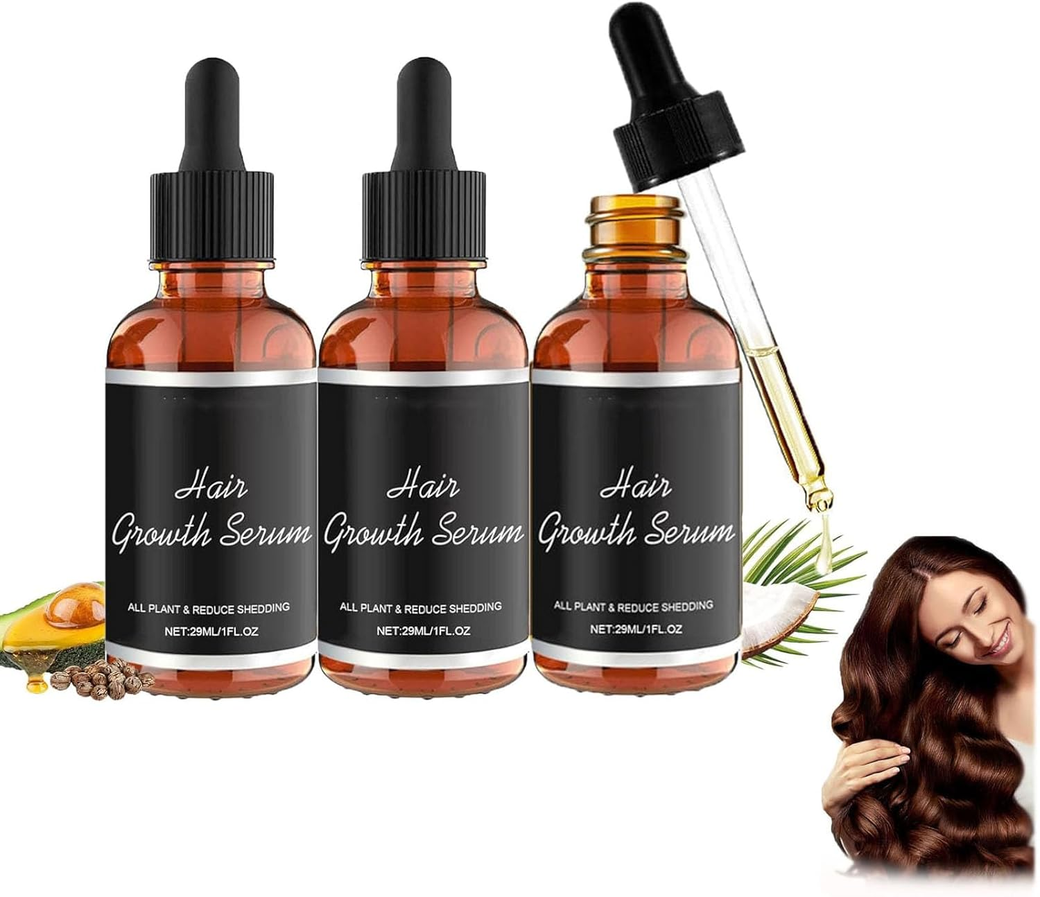 Lifewitqueenp Hair Care Growth Oil, Natural Hairs Quick Absorption Growth Density Essential Oil, Nourishes Hair, Reduces Breakage, Strengthens Hair Roots, Keeps Hair Smooth and Soft (3PCS)