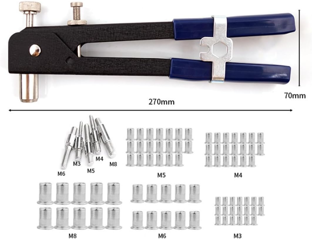 107-Piece, Rivet Nut Tool Kit, Nutsert Gun Wrench Set with M3-M8 Mandrels, Comprehensive Riveting Set for Versatile Fastening image number 5