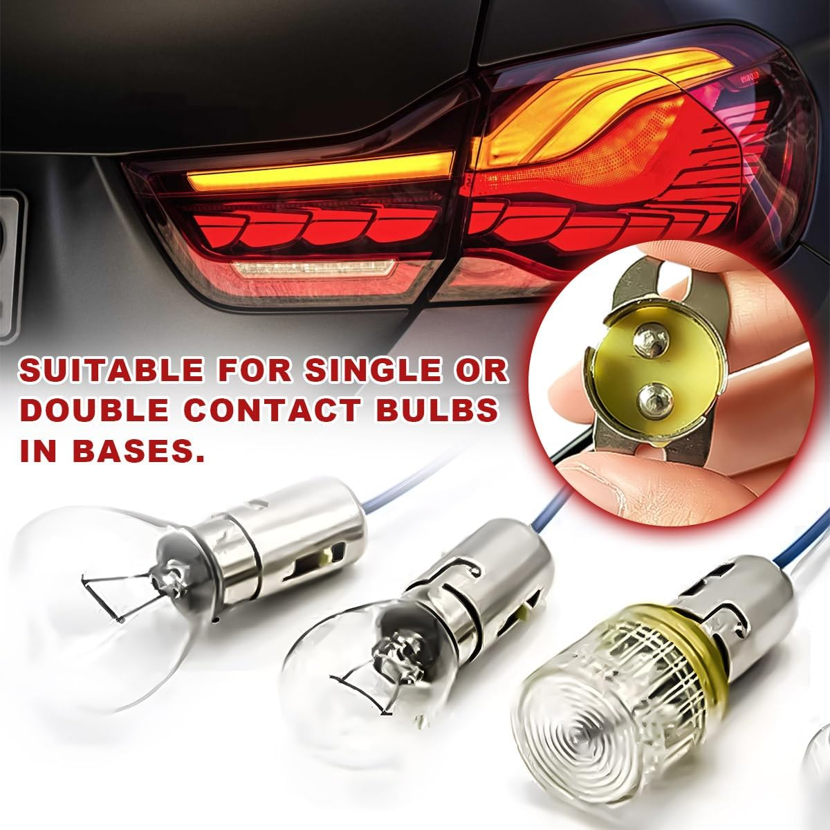 2 PCS Car Bulb Socket, BAY15D 1157 LED Light Bulb Snap-In Socket Holder with Wire Connector, Automotive Bulb Socket Adapter for Brake Lamp Turn Signal Light, Car Accessories image number 3
