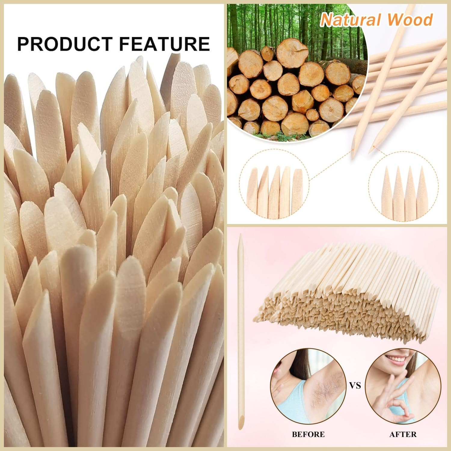 Taicols 400 PCS Eyebrow Wooden Wax Sticks, Double Sided Eyebrow Wax Spatula Sticks, Wax Applicator Sticks for Lip Nose Face Hair Removal Smooth Skin Use,For Home Spa Hair Removal Smooth Skin Use image number 6