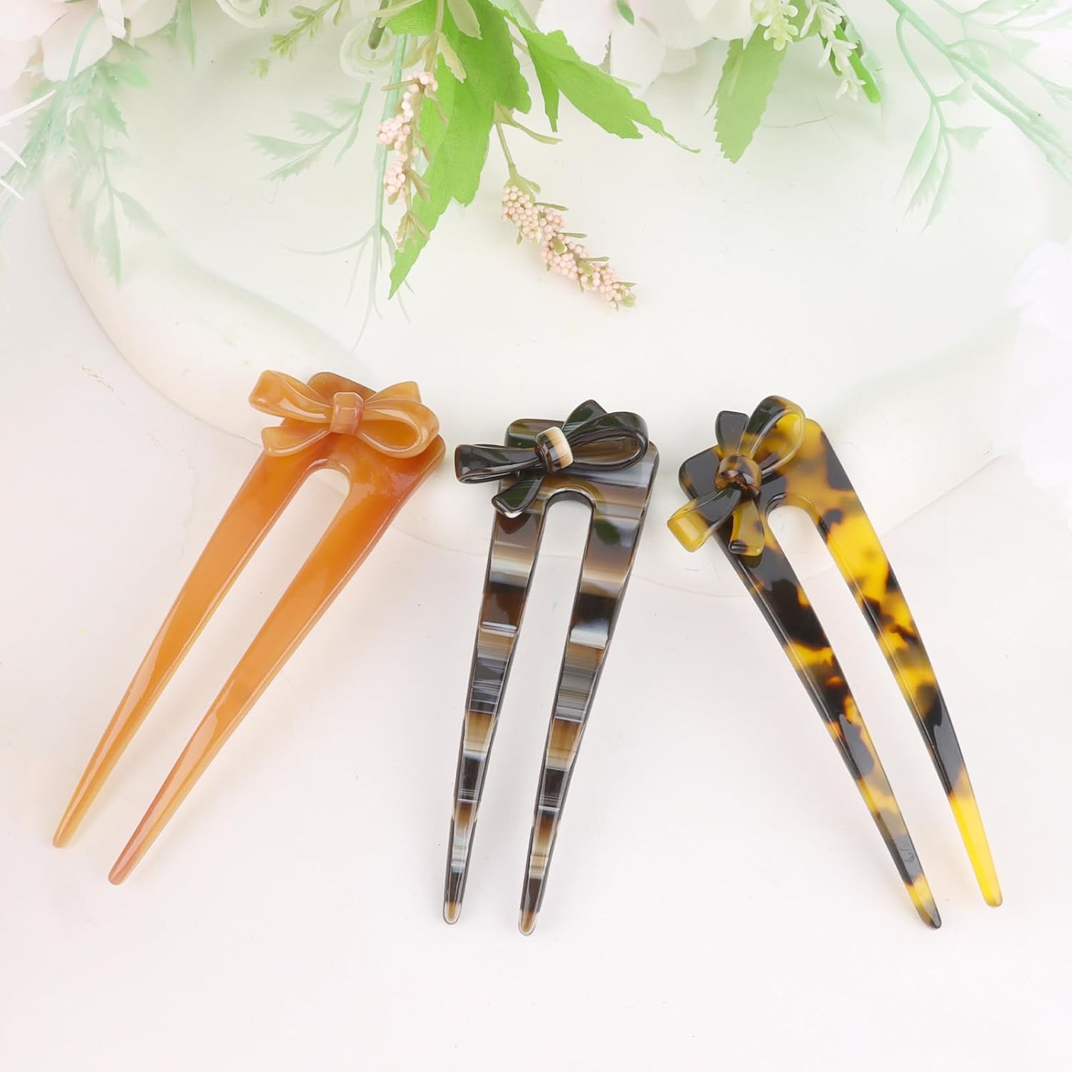 Srotmirw Bow Hair Pins, Pack of 3 U-Shaped French Pin in Hair Accessories for Women and Girls in Daily Clothing image number 2