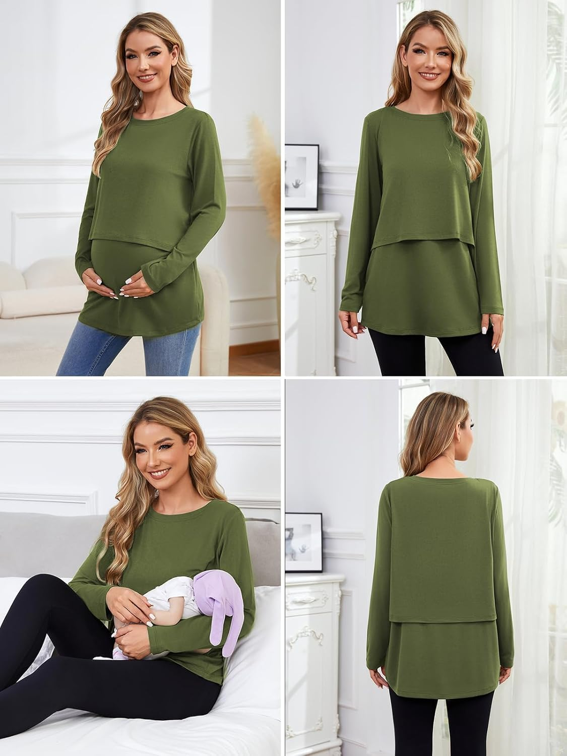 Ecavus Women'S 3Pack Maternity Nursing Shirts Long Sleeve Double Layer Breastfeeding Shirts Comfy Pregnancy Clothes