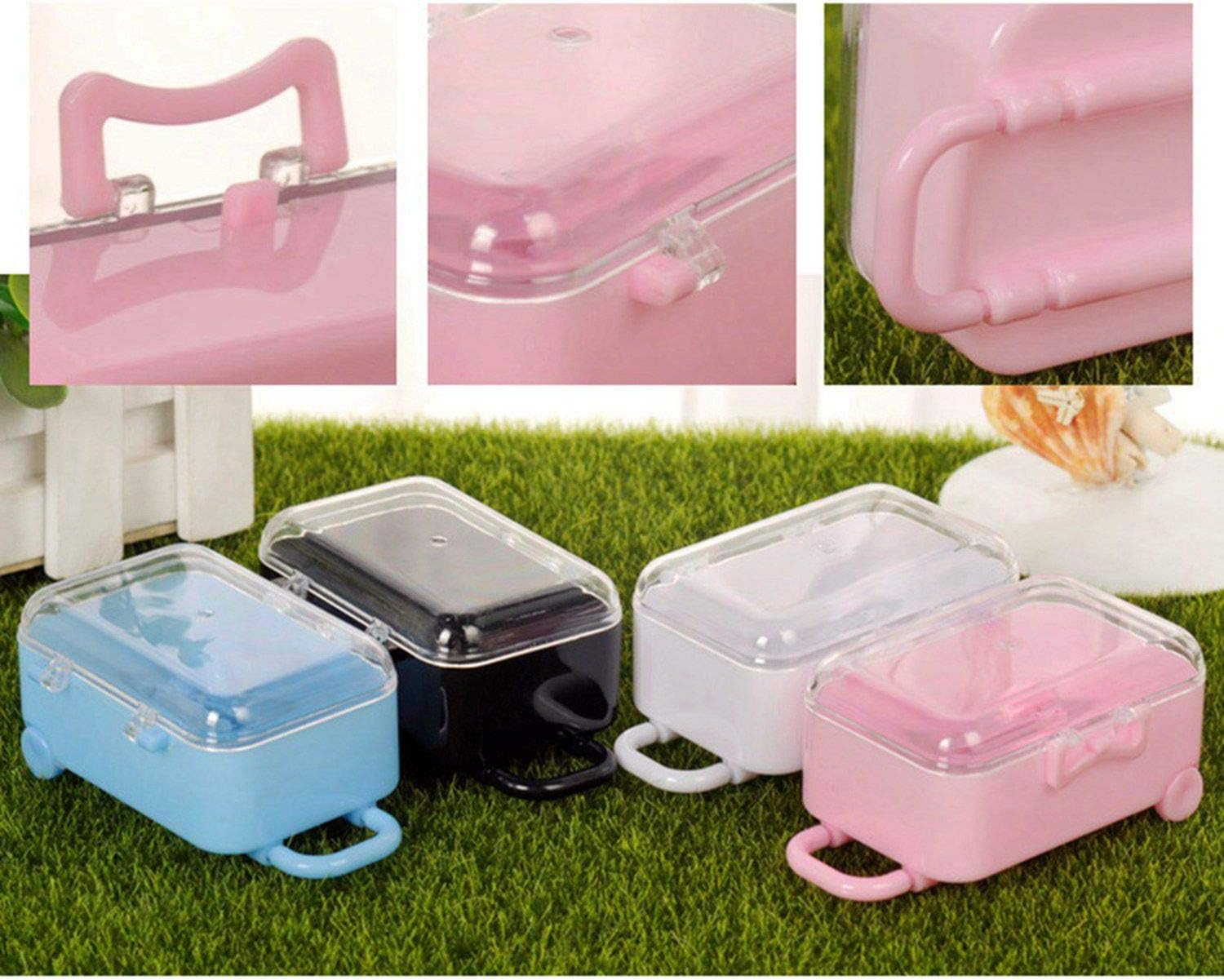 Mellisso 2X White/Pink Mini Roller Travel Suitcase Candy Box Personality Wedding Candy Box Luggage Trolley Case Candy Toy Small Storage Box image number 2