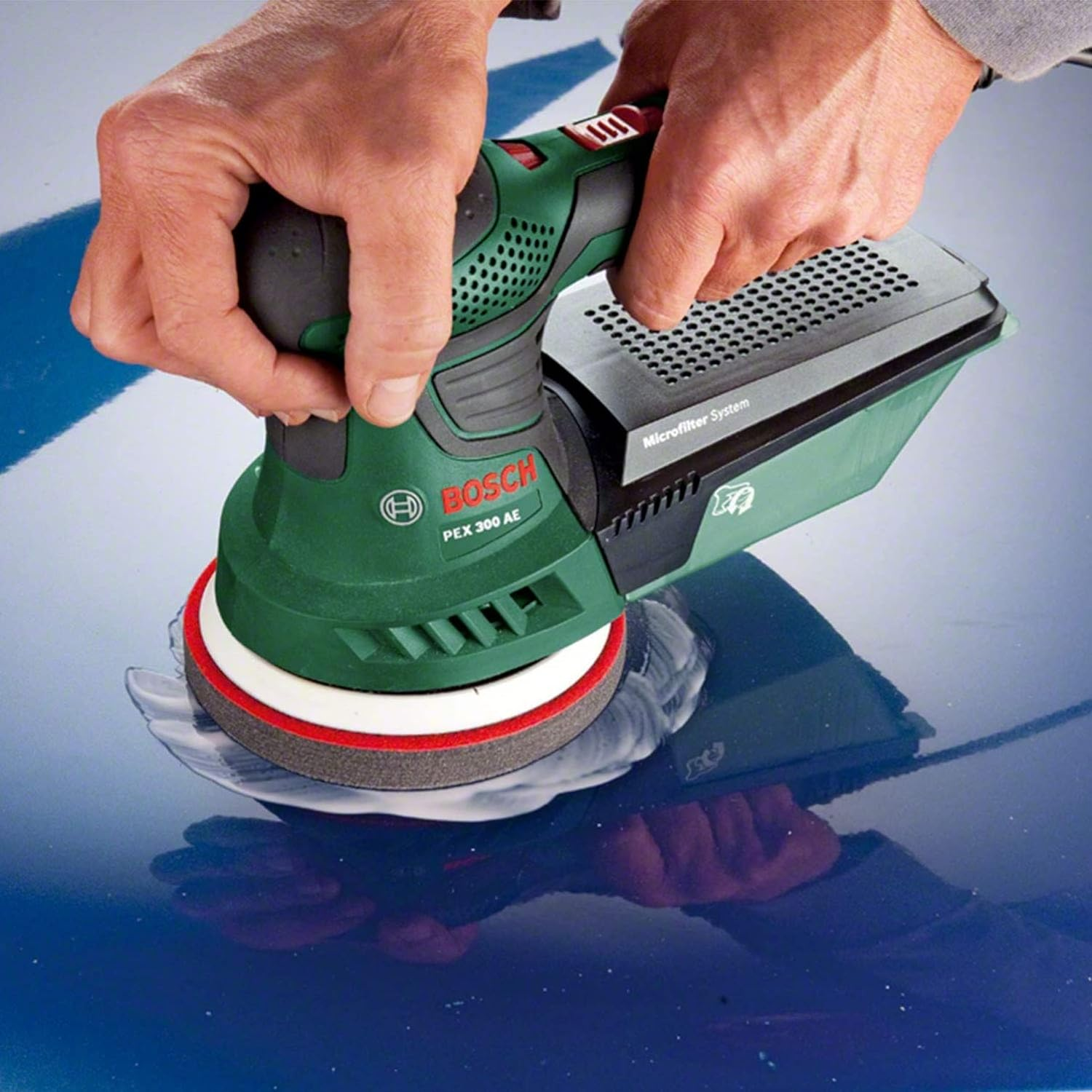 Bosch Home & Garden 270W Electric Random Orbital Sander Polisher 125 Mm, Speed Selection, Includes Sandpaper Sheet and Paper Assistant (PEX 300 AE). Made in Europe image number 6