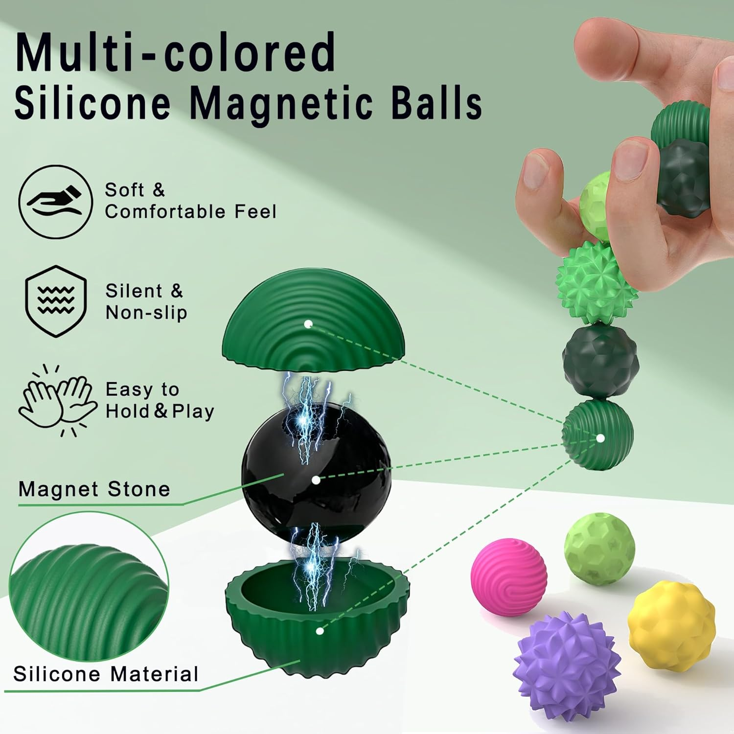 Magnetic Balls Fidget Toys, 8PCS Stress Relief Ball Sensory Toys for Adults Kids, Silicone Anti-Stress Ball for Autism ADHD Anxiety, Portable Motor Skills Office Desk Travel Toy (Purple)