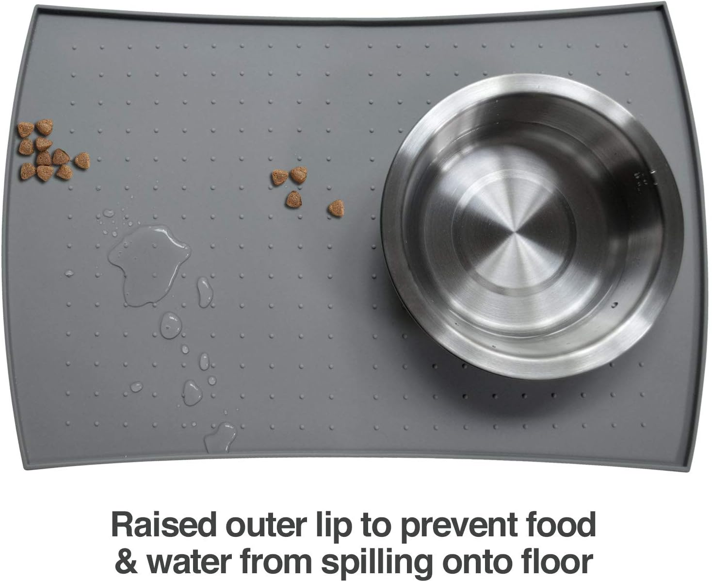 Petfusion Small Waterproof Dog & Cat Food Mat (18X12). FDA Grade Silicone [Superior Hygiene, Non-Toxic, Multiple Sizes] String, Gray image number 2