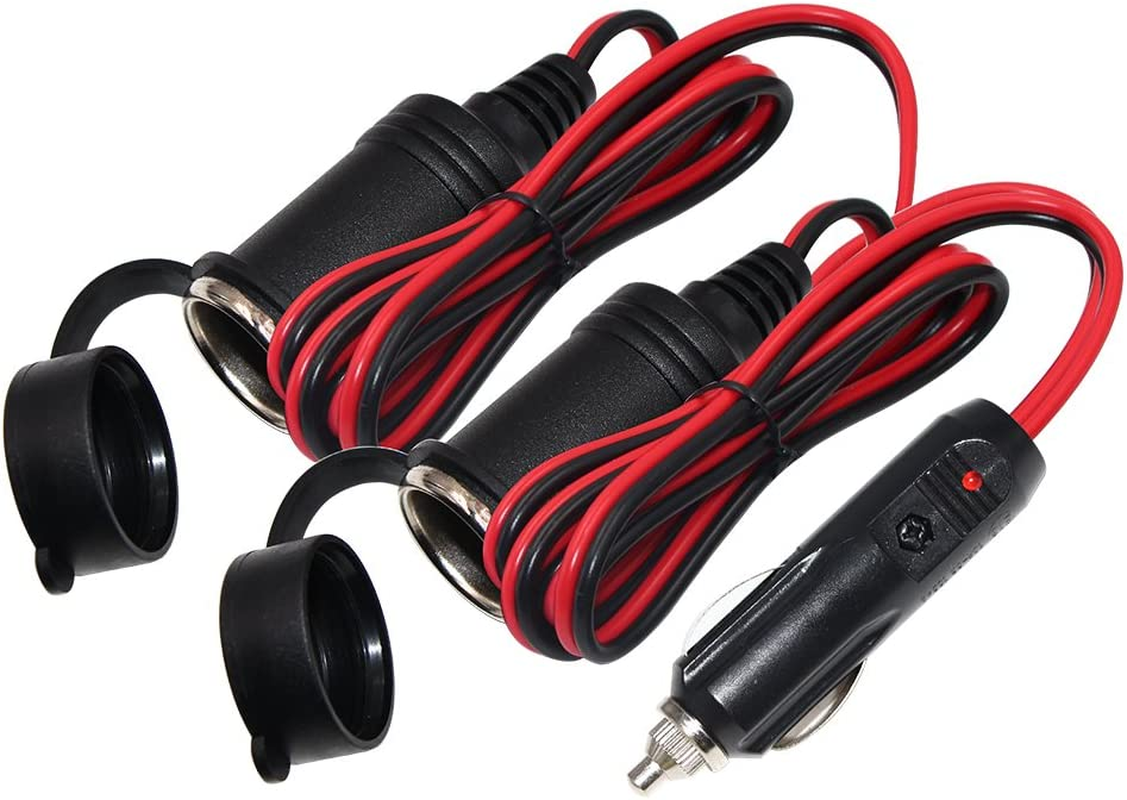 12V Adapter Plug Socket 2 Way Splitter Car Cigarette Lighter Male 1 to 2 Sockes Female Extension Heavy Duty 16AWG Power Cord 1.2M