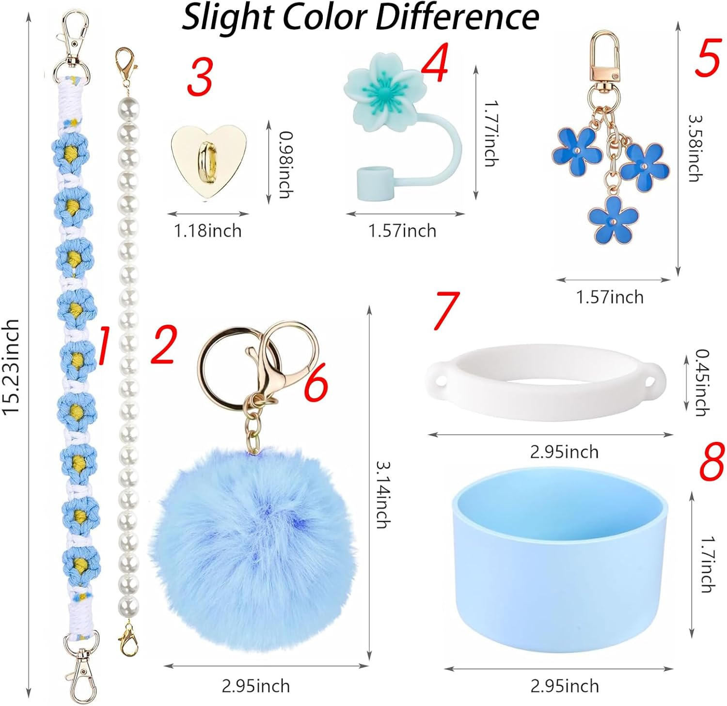 Stanley Cup Accessories Set, Stanley Accessories Including 2 Handle Carrier Straps, Siliocne Stanley Cup Boot, Siliocne Straw Cover, 2Stanley Charms for Stanley Cup 40Oz & 30Oz Tumbler- Blue image number 2