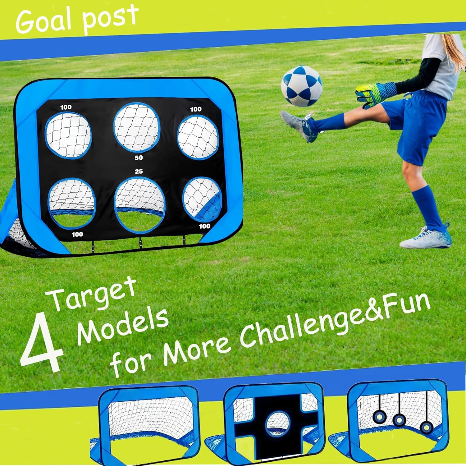 Soccer Goals Training Set with 4 Modes Soccer Training Equipment for Indoor Outdoor, Pop up Soccer Goal Posts with Carry Bag, Soccer Nets for Backyard image number 1