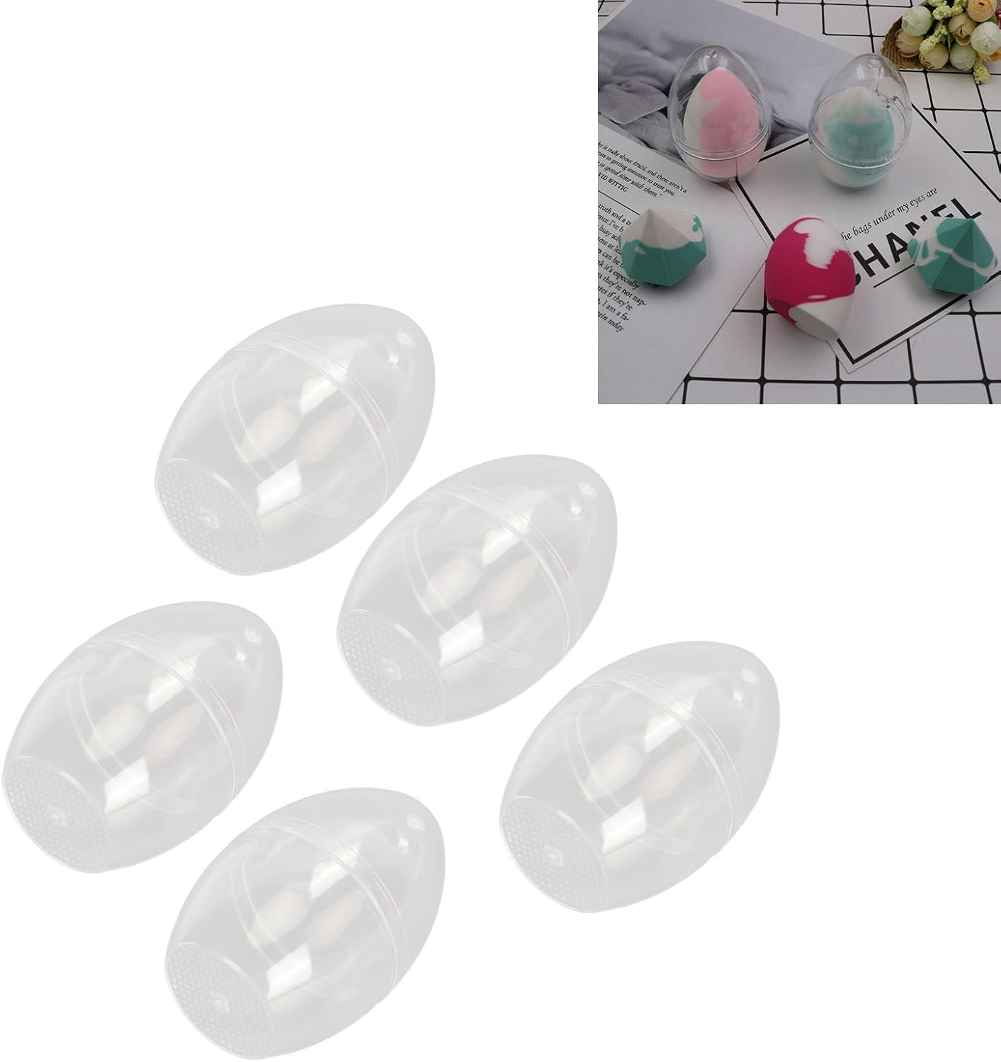 OKJHFD 5Pcs Makeup Sponge Storage Box Case Portable Transparent Egg Shaped Sponge Blender Holder Carring Case Storage Box Clear Hard Container Protector.