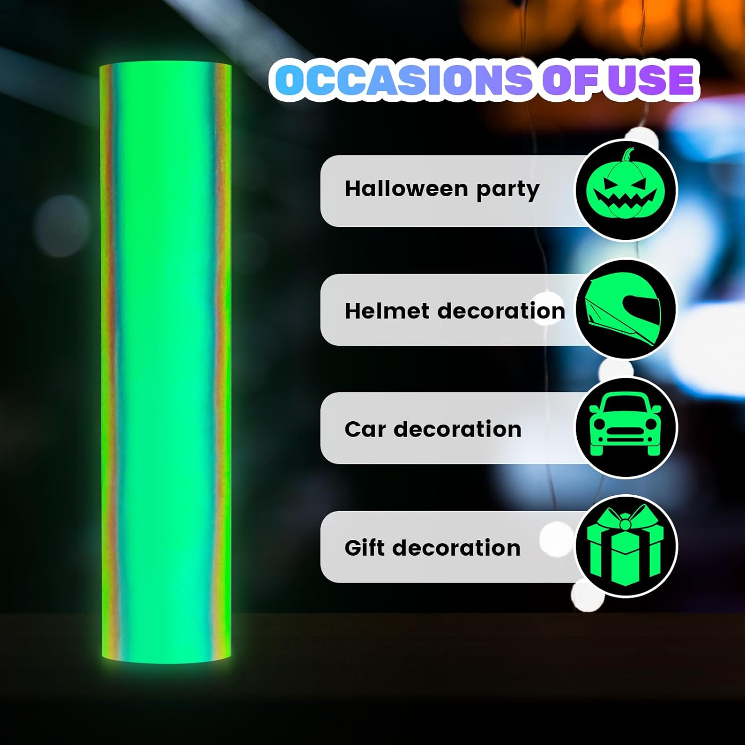 GIRAFVINYL Glow in the Dark Holographic Opal Vinyl - 12&rdquo; X 6Ft Glow in the Dark Permanent Vinyl Opal Holographic Vinyl Permanent White to Green for DIY Crafts Decor, image number 3