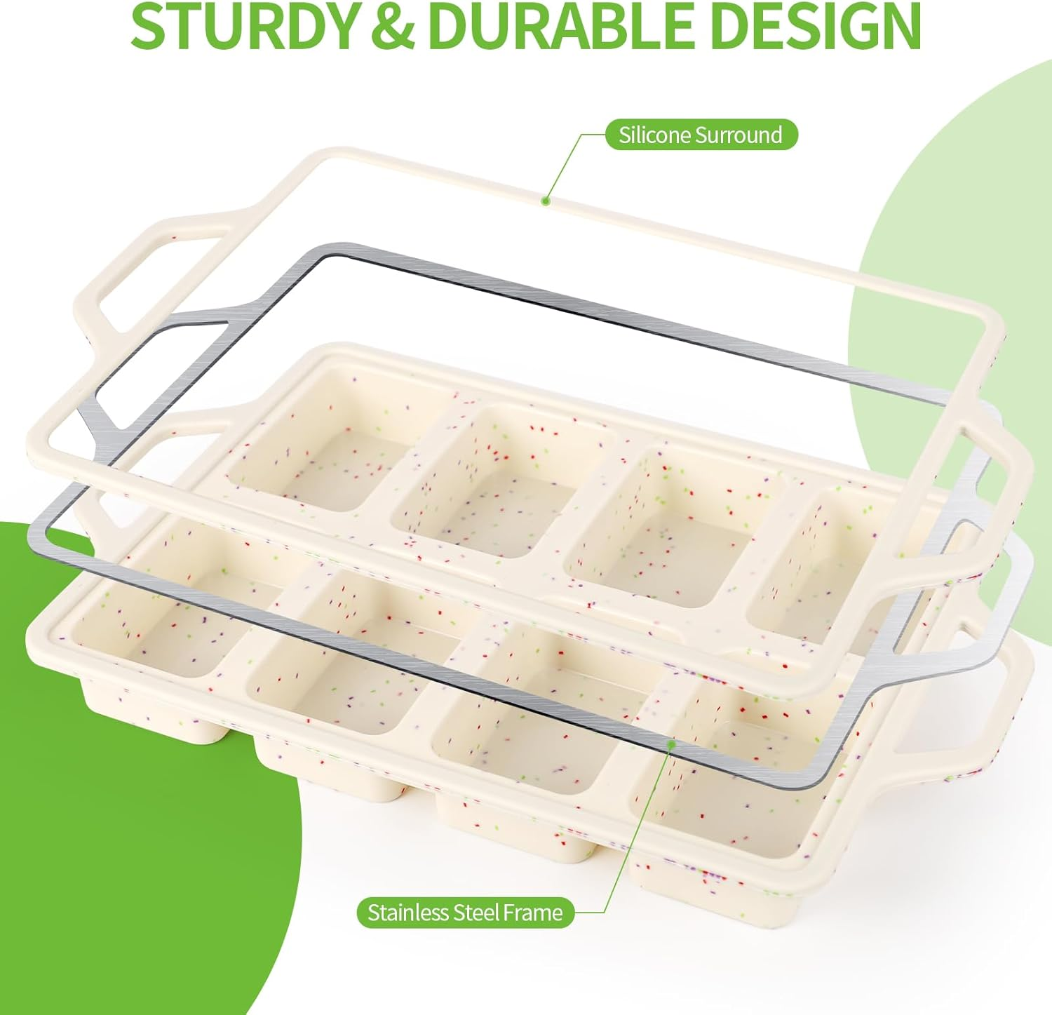 Silicone Mini Loaf Pans with Metal Reinforced Frame-2 Pack, Non-Stick Silicone Bread Pan for Baking 8-Cavity, Tiny Banana Bread Set, Dishwasher Safe Brownie Pan-Cream image number 4