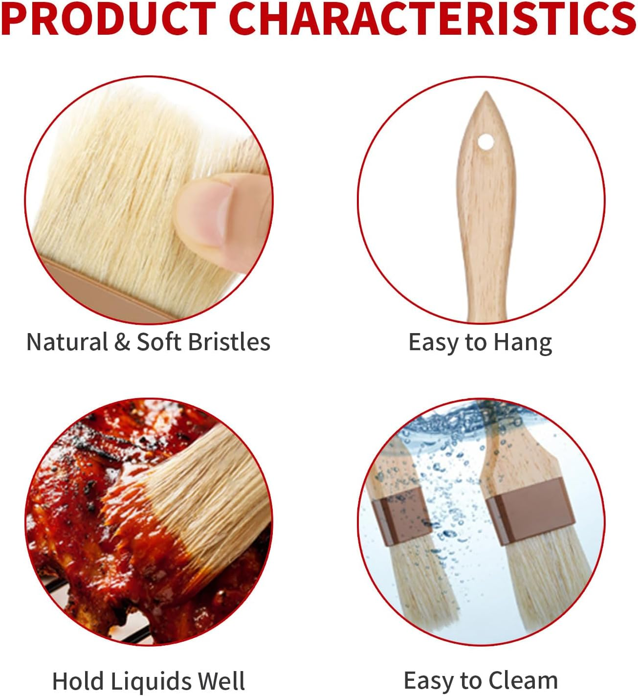 3PCS Silicone Basting Brush Set with Rubberwood Handles Heat Resistant Oil and Pastry Brushes for Cooking Baking BBQ Easy to Clean Kitchen Brushes for Home and Outdoor Use image number 6