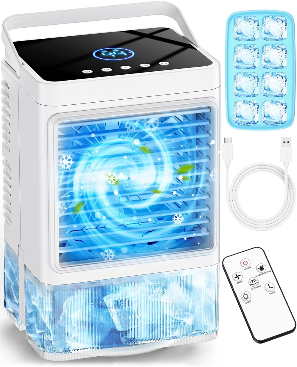 4-IN-1 Portable Air Conditioner, 3 Speeds & 2 Spray Modes, Boosting Mode, 900ML Tank, 25Db Portable Air Cooler,Humidifier, Cooling Fan,7 Night Lights, Mini Evaporative Air Cooler for Room Home