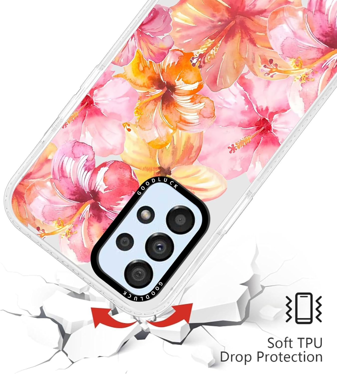 Yoedge Transparent Mobile Phone Case for Samsung Galaxy A53 5G Case, Aesthetic Hibiscus Flowers Summer Pattern Shell Design Girls Gift Protective Case, Silicone Case Cover for Samsung A53 6.5 Inches image number 2