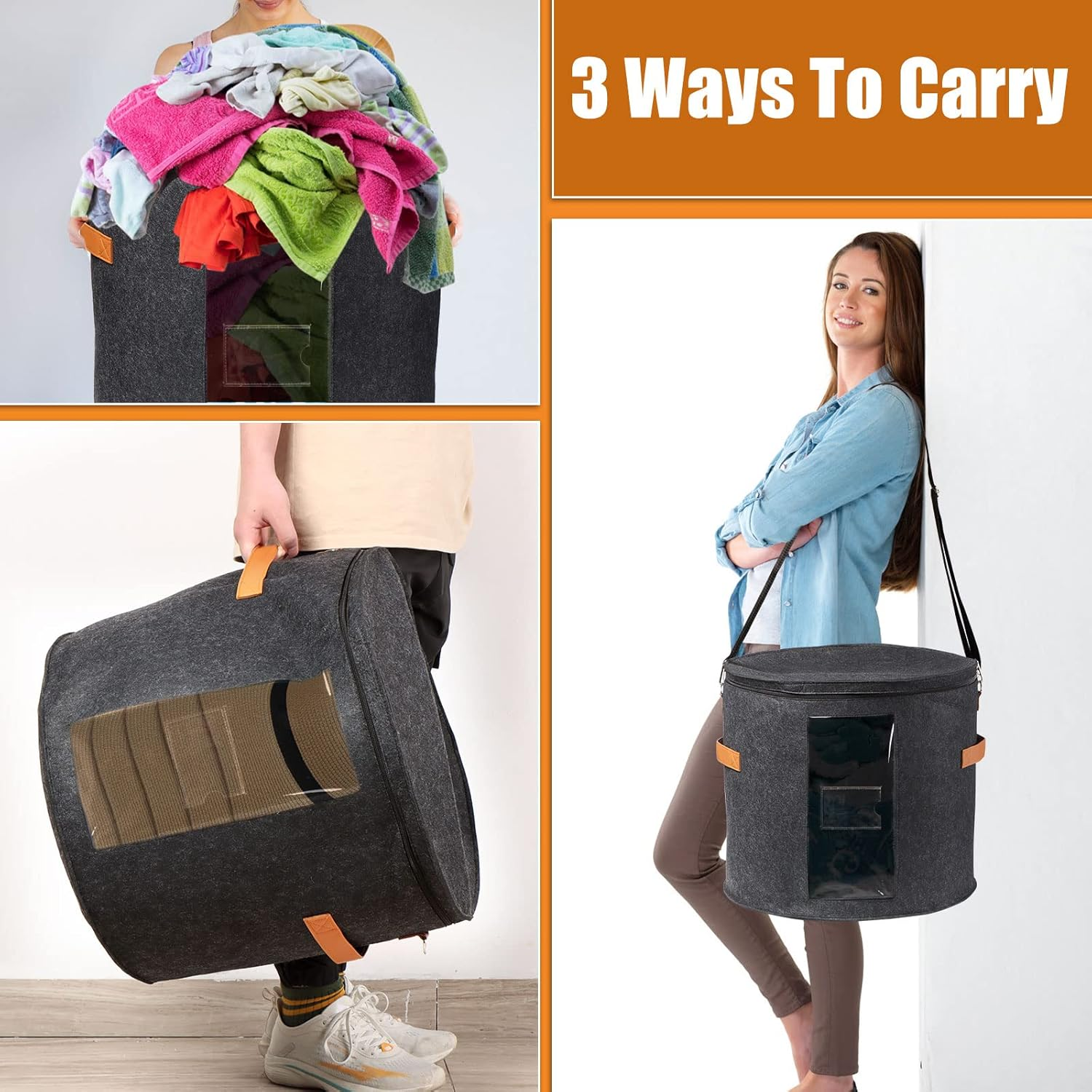 Large Storage Box for Women & Men, Travel Hat Box with Lid, Foldable round Cowboy Hat Organizer for Carrying & Storing Various Types, 19" D X 17" H image number 3