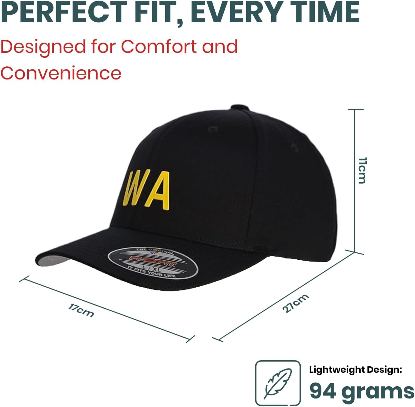 WA Supporters Cap, Flexfit 6277 Wooly Combed Baseball Cap, Acrylic-Wool, Flexfit Technology, 6-Panel, Silver Undervisor, Stretch Fitted, Premium Mid-Profile, Black with Yellow 'WA' Badge image number 5