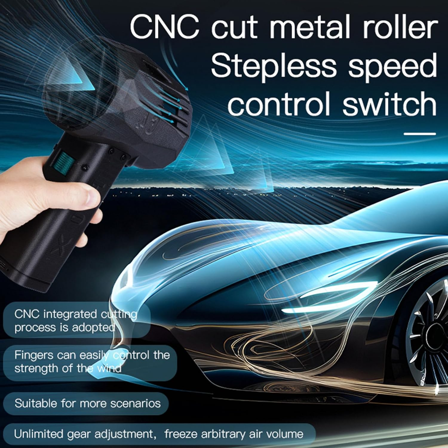 Mini Car Dryer Air Blower, 1500G Thrust & 220MPH Powerful Turbo Dryer Blower for Cars, Speeds Adjustment, 16000Mah Electric Cordless Leaf Blower for Patio Cleaning, Snow Blowing