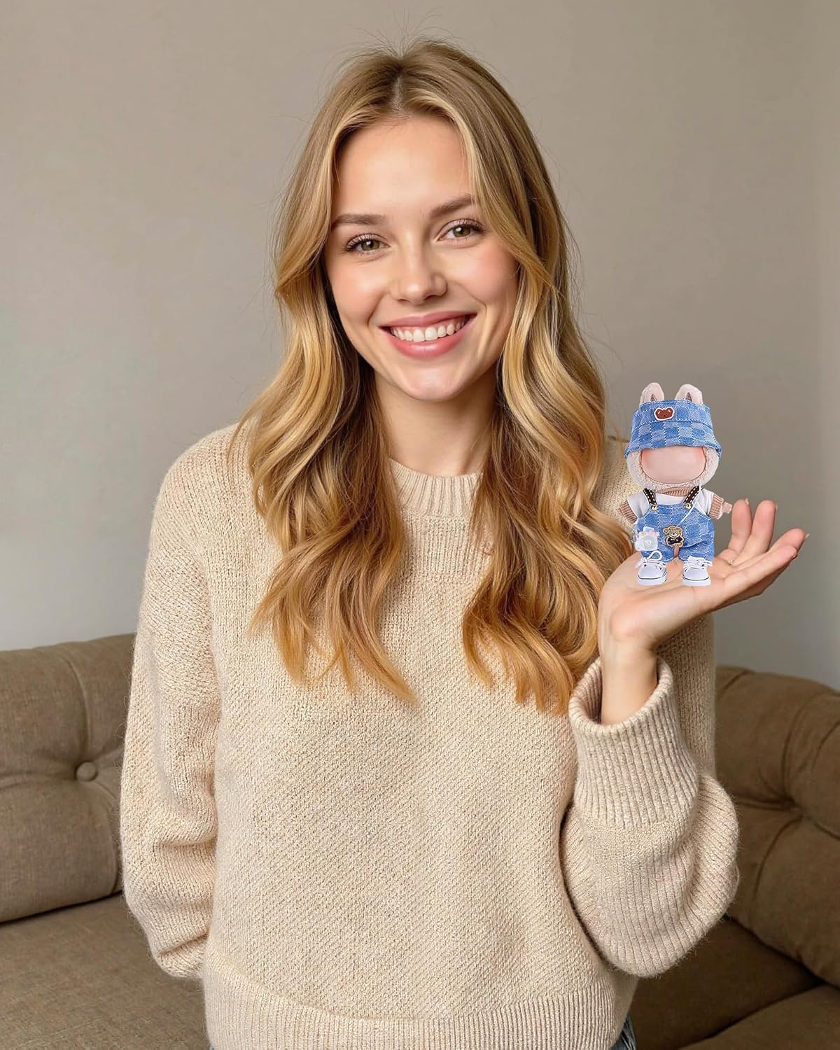 Ariker 4Pcs Handcrafted Doll Clothes Set for 17Cm Dolls (Blue Overalls Set) AK053BL