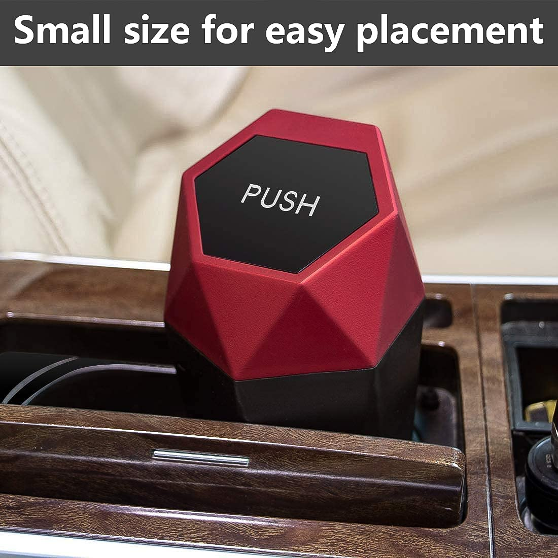 Car Trash Can with Lid, Leak Proof Automotive Portable Trash Bin, Diamond Design Easy to Clean Plastic Desktops Dustbin Organizer for Car Home Office (Red)