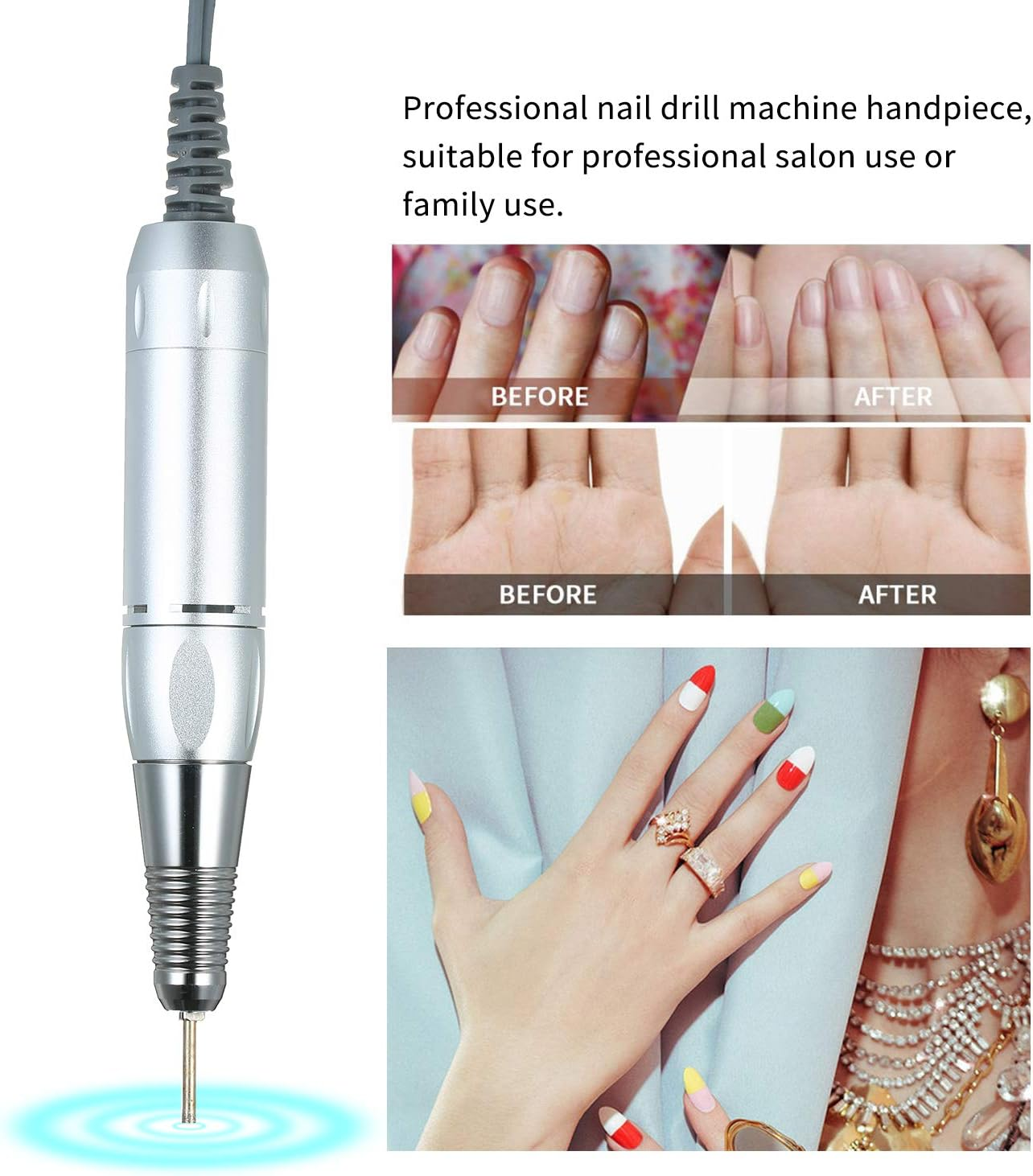Professional Electric Nail Art Drill Handle File Polish Grind Machine Handpiece Manicure Pedicure Art Accessories Sliver - Silver image number 5