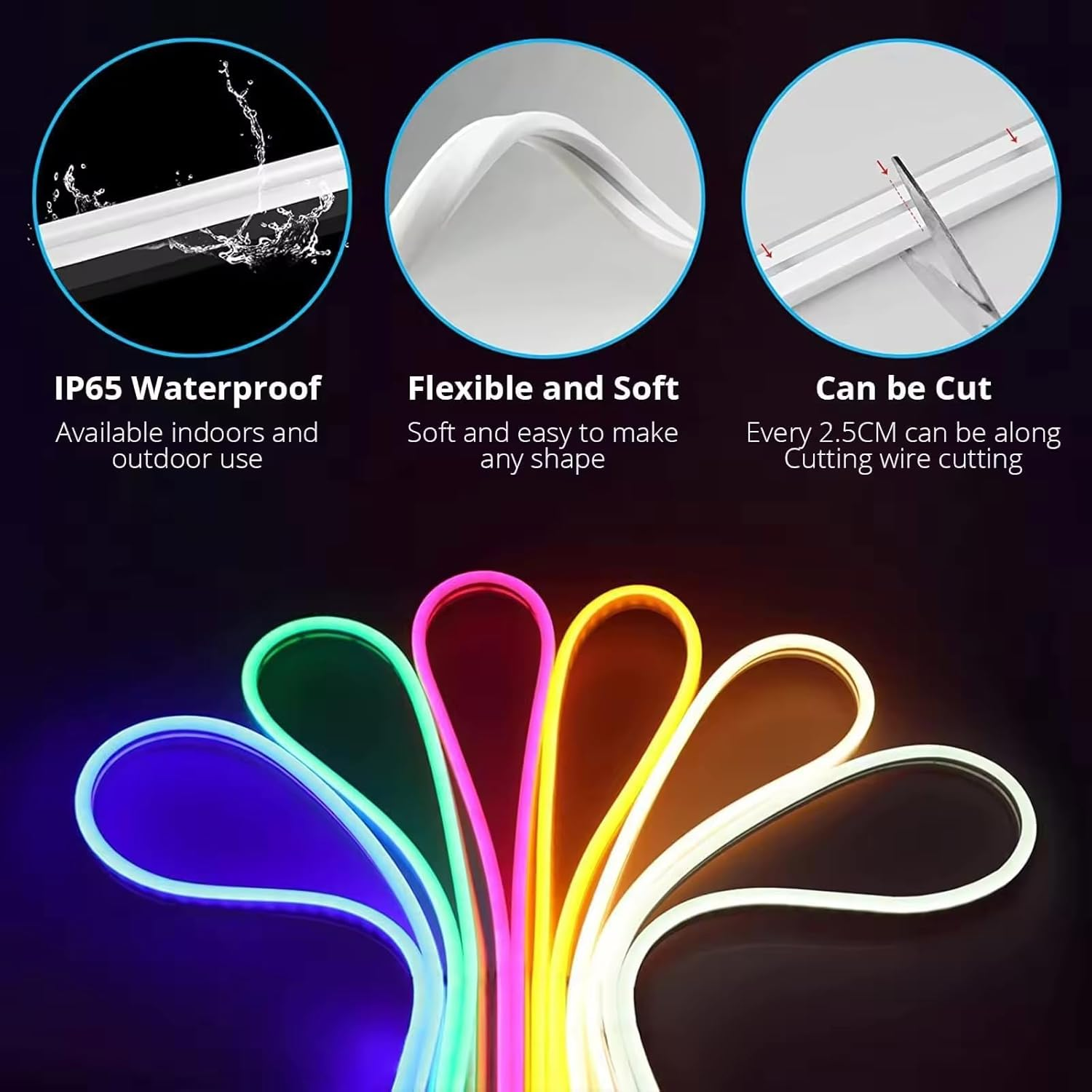 Uantii RGBIC Neon Rope Lights,5V USB Bluetooth App Control,Timing Music Sync Color Changing Waterproof Bendable Neon Light Strip for Bedroom and Home Decration (2M) image number 6