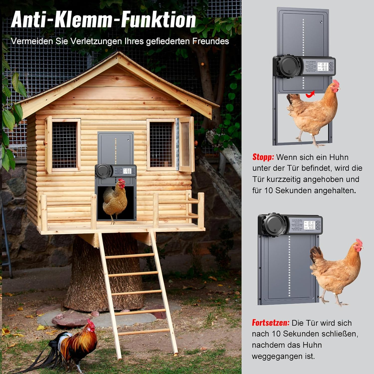 CHAMUTY Automatic Aluminium Chicken Coop Door with Display, Evening and Morning Delay Timer, Grey
