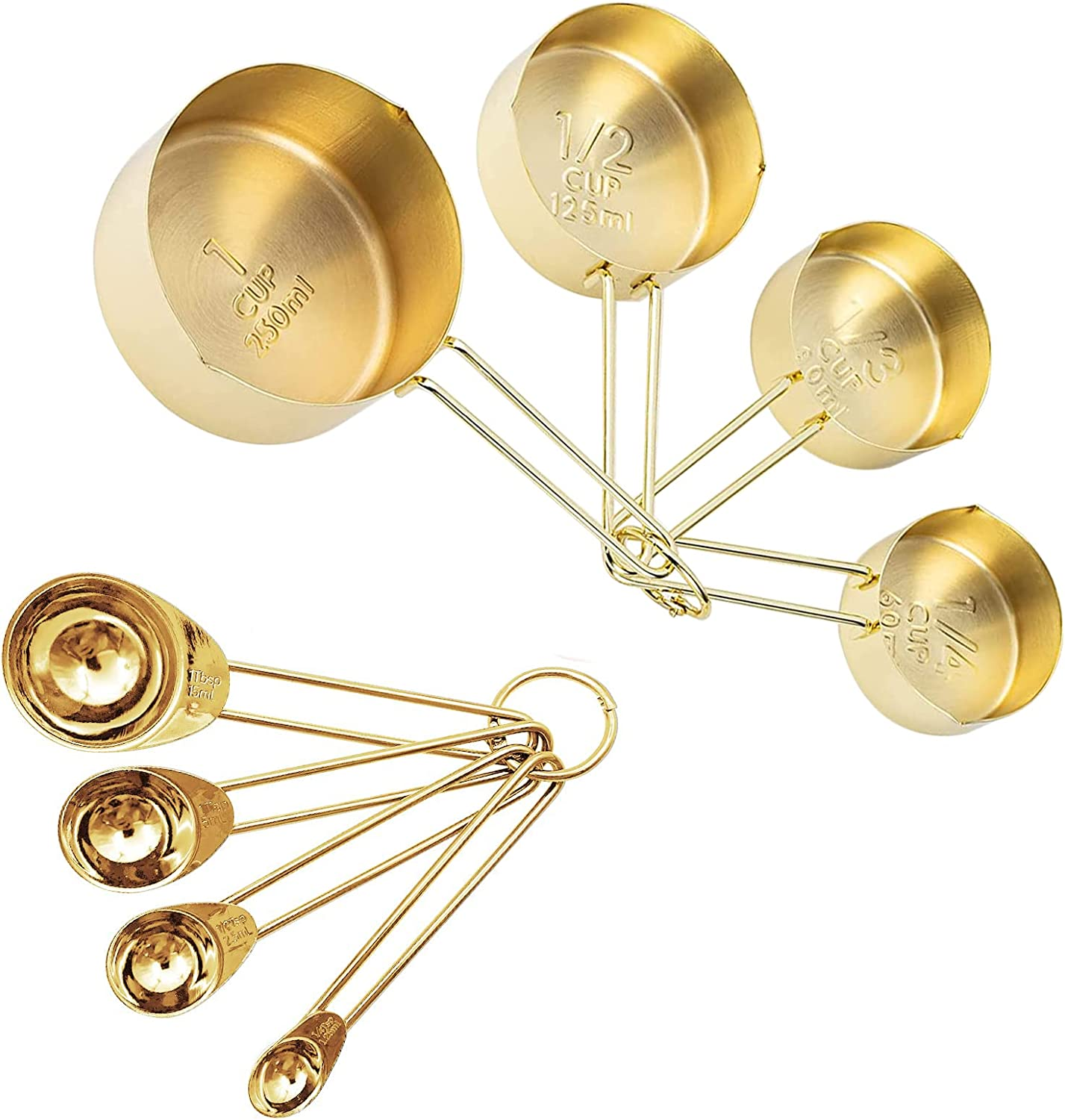 4Pcs Stainless Steel Measuring Cups Set Kitchen Accessories Baking Tea Coffee Measuring Tools (Gold-4Pcs)