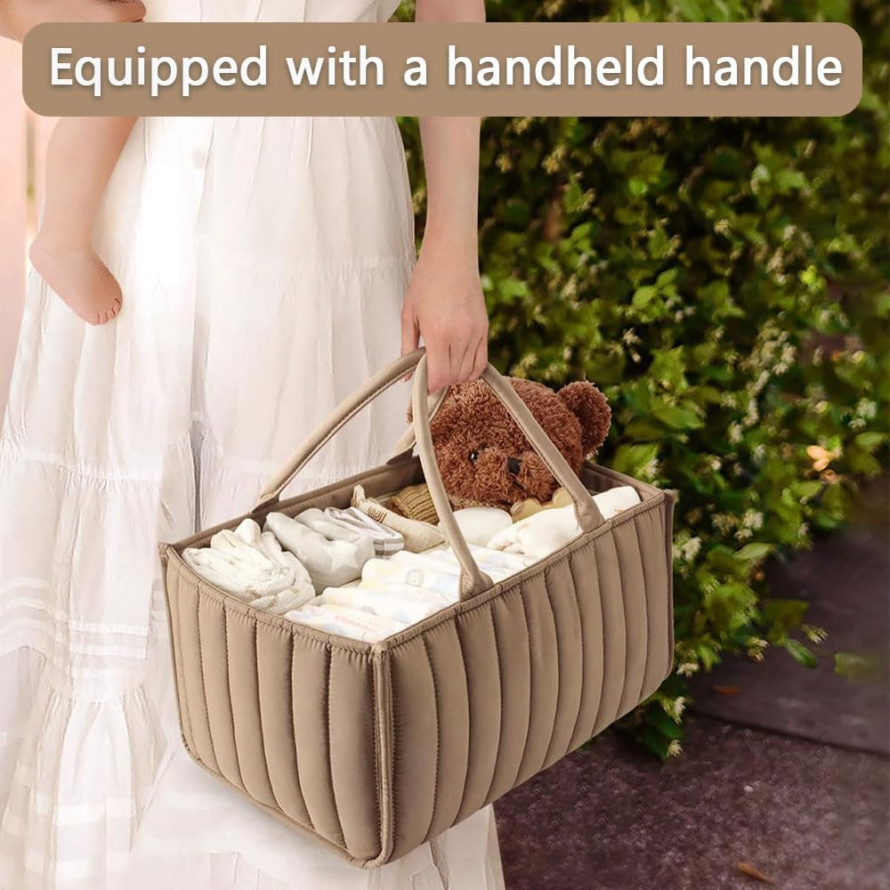 Portable Baby Diaper Caddy Organizer with Handle, Large Storage Bin & Car Organizer for Newborn Essentials, Travel & Changing Table, Gender Neutral &ndash; Khaki image number 5